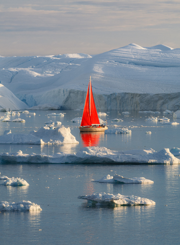 Red boat between Greenland Icebers by Milan Chudoba / 500px