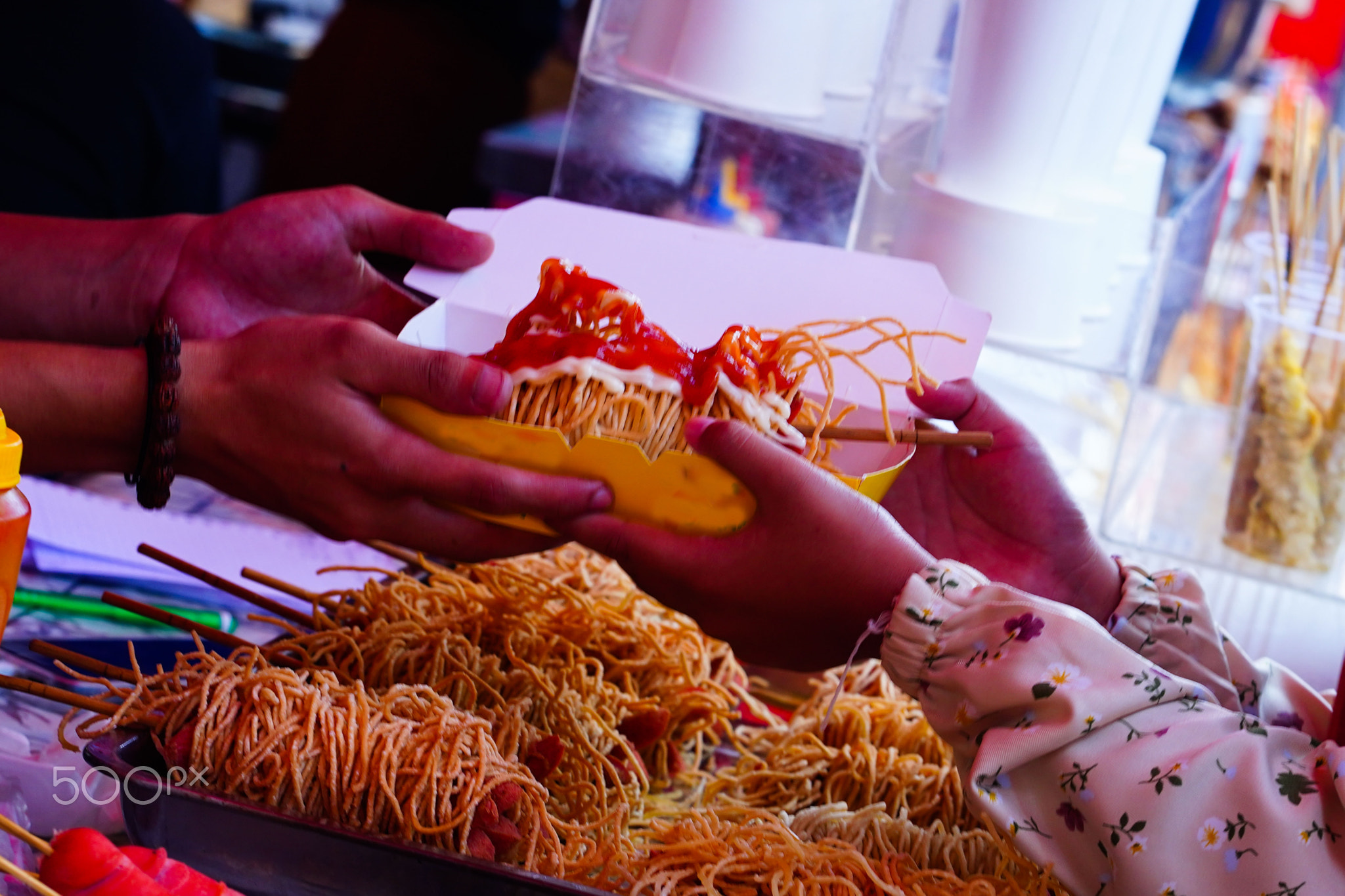 Street foods displays in Semarang. Indonesia. In Chinese New Year 2023