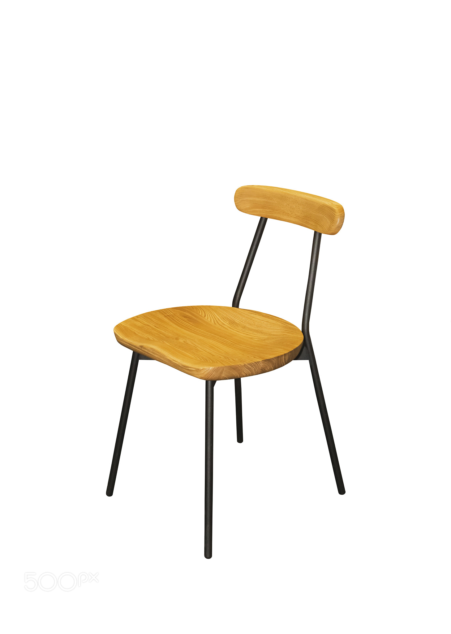 wooden chair at 45 degrees on white background. Interior element