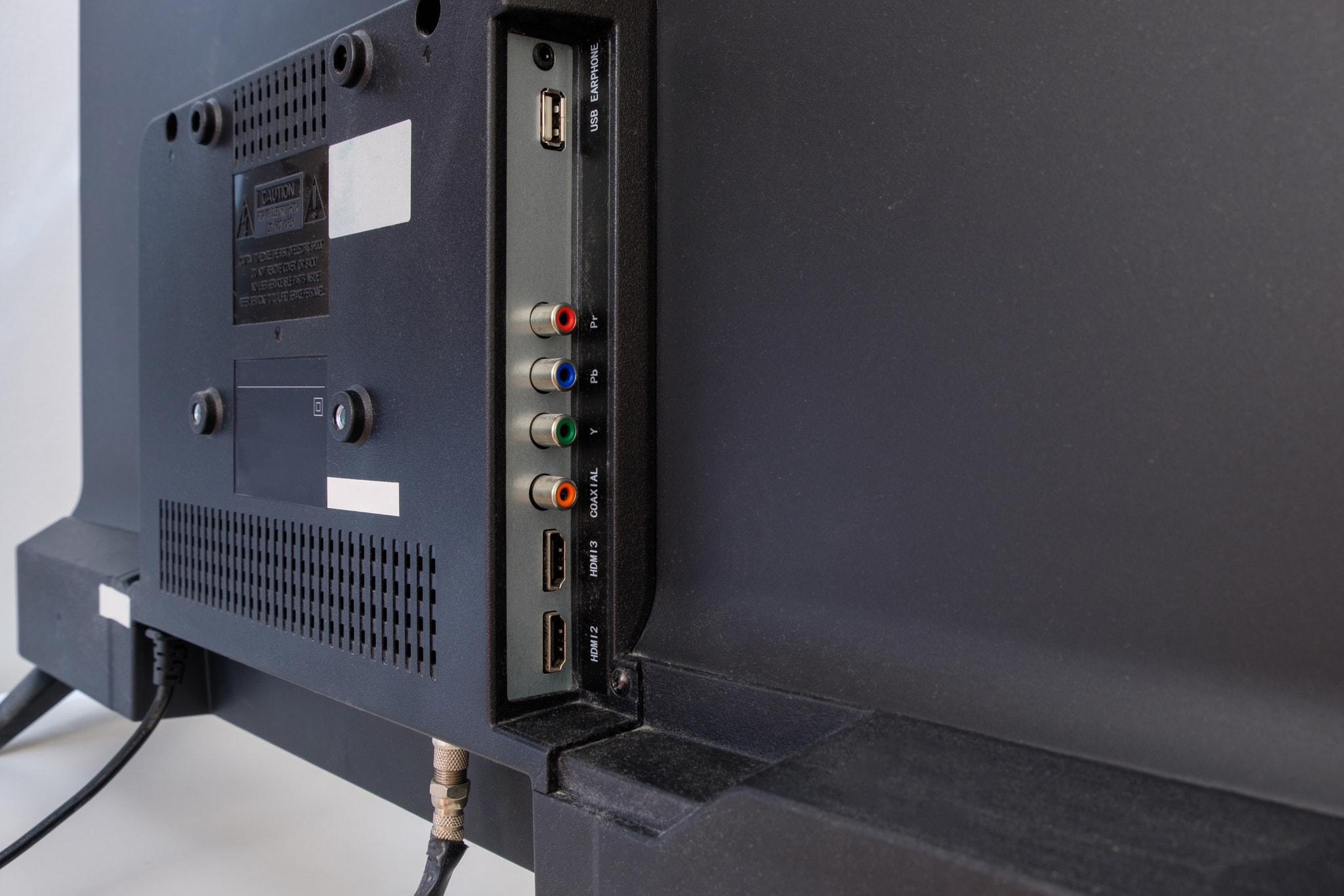 The rear side view of the LCD monitor.