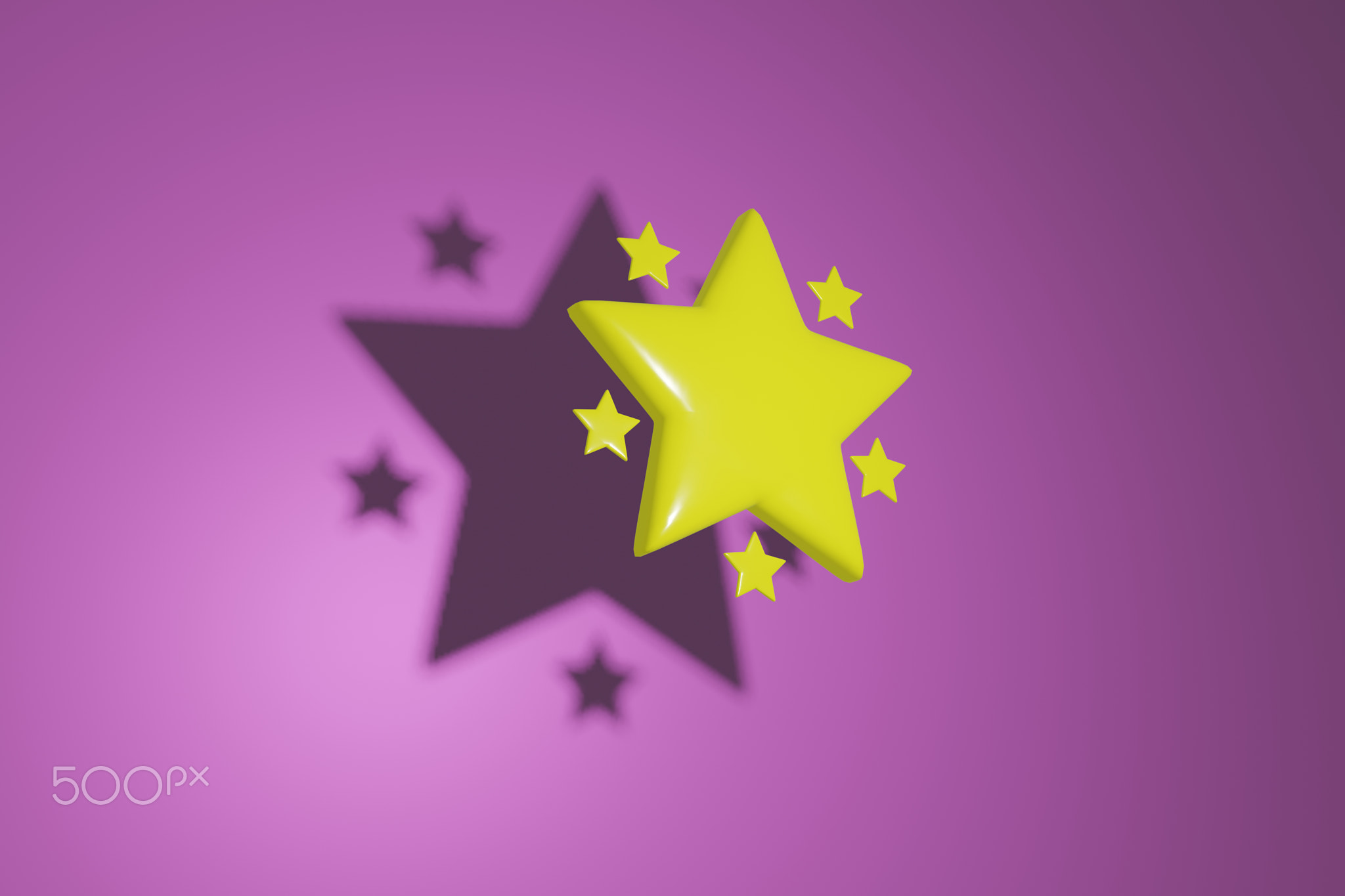 A yellow star with a purple background and stars inside