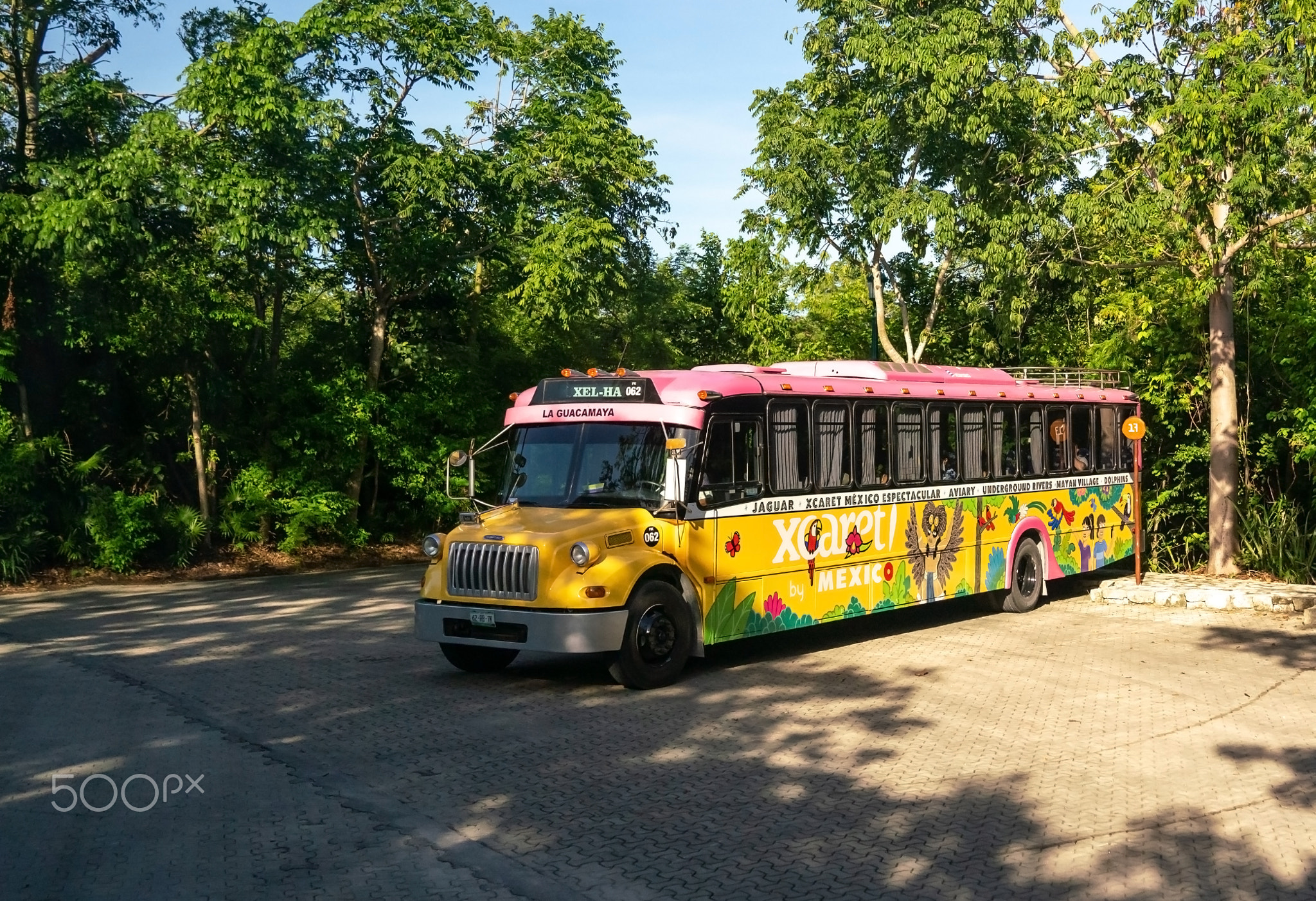 Cancun, Mexico - September 16, 2021: Xplor park bus on parking lot in