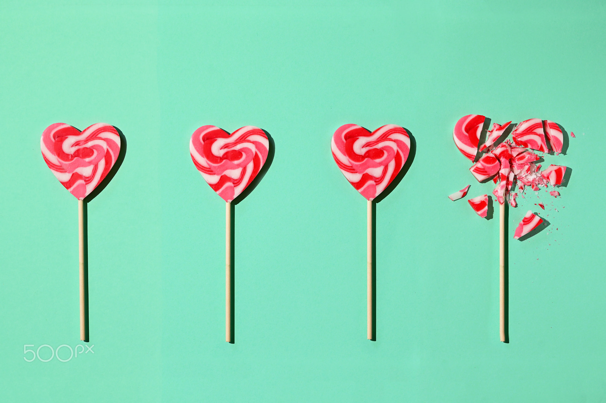 Line Formation Lollipop In Shape Of Heart and Last One Broken