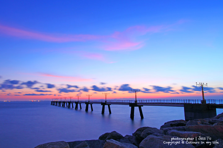Sunset view on runway lights