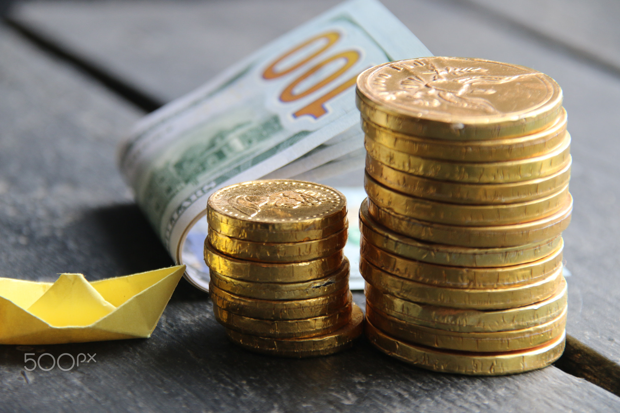 Golden coins on vintage background. Business success, money, start up