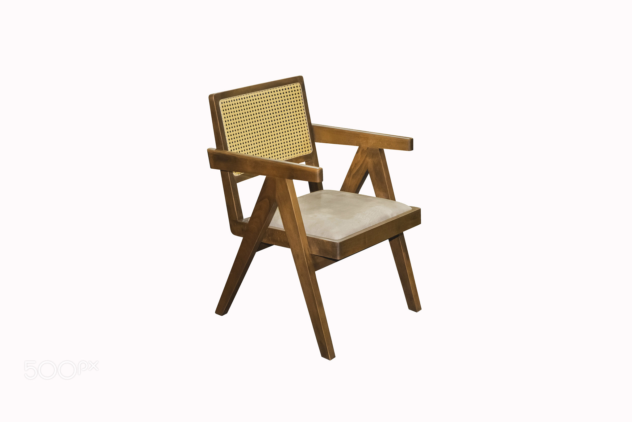 wooden chair at 45 degrees on white background. Interior element