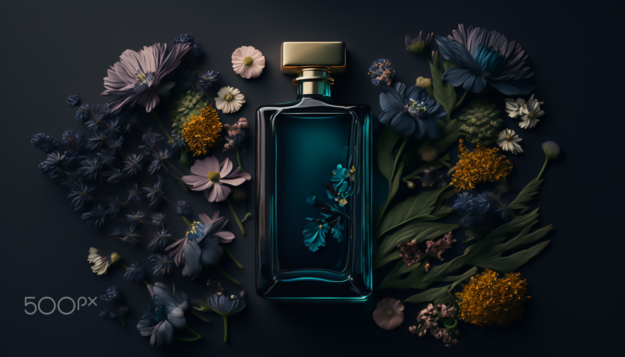 Luxury perfume with floral scent for women, glass fragrance bottle on
