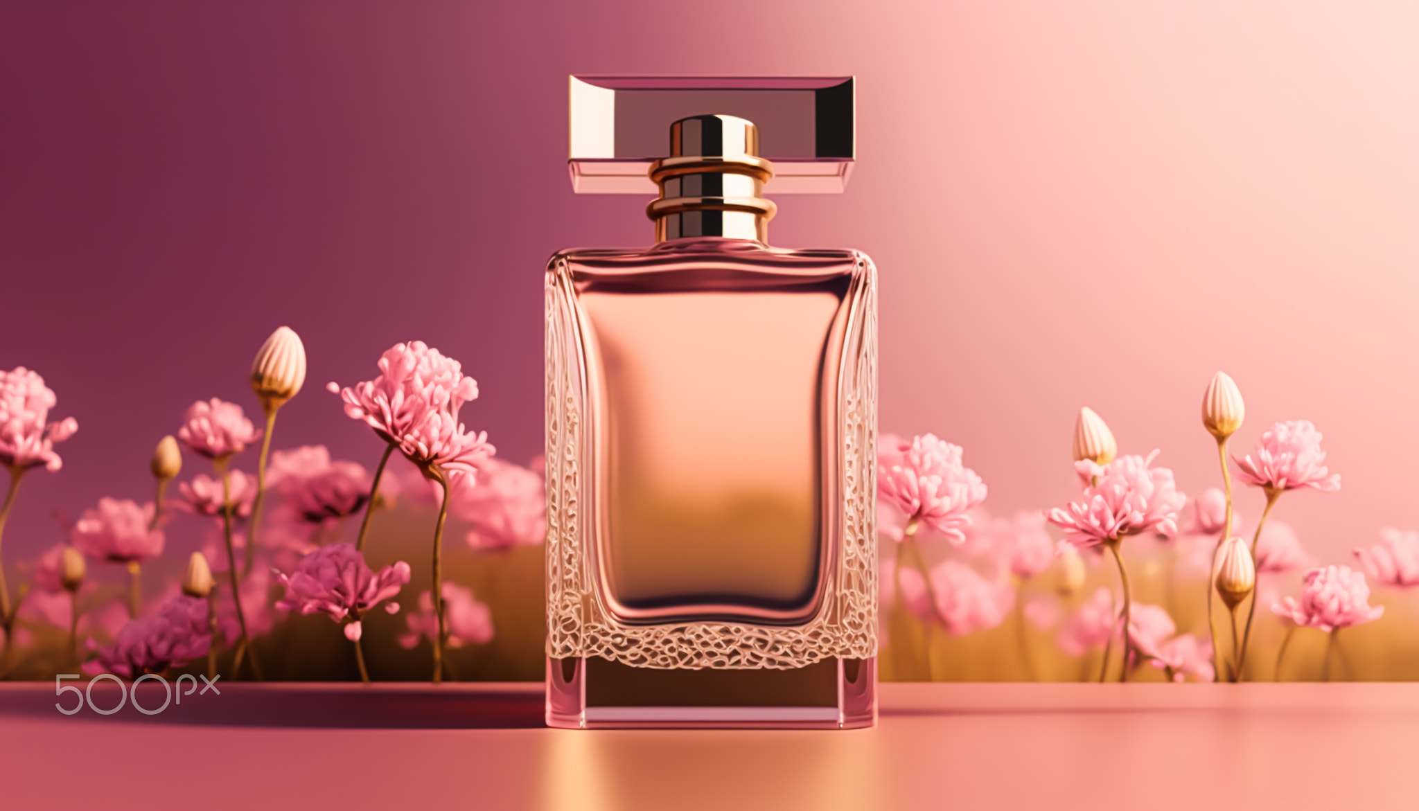 Luxury perfume with floral scent for women, glass fragrance bottle on