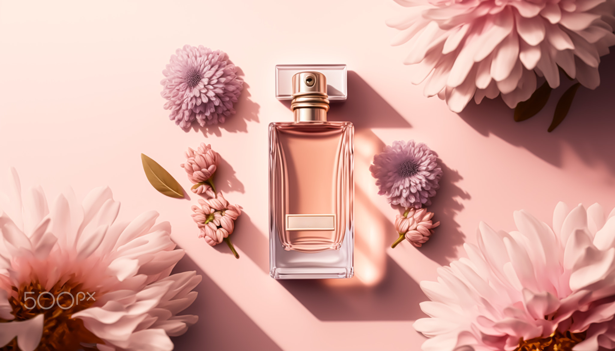 Luxury perfume with floral scent for women, glass fragrance bottle on