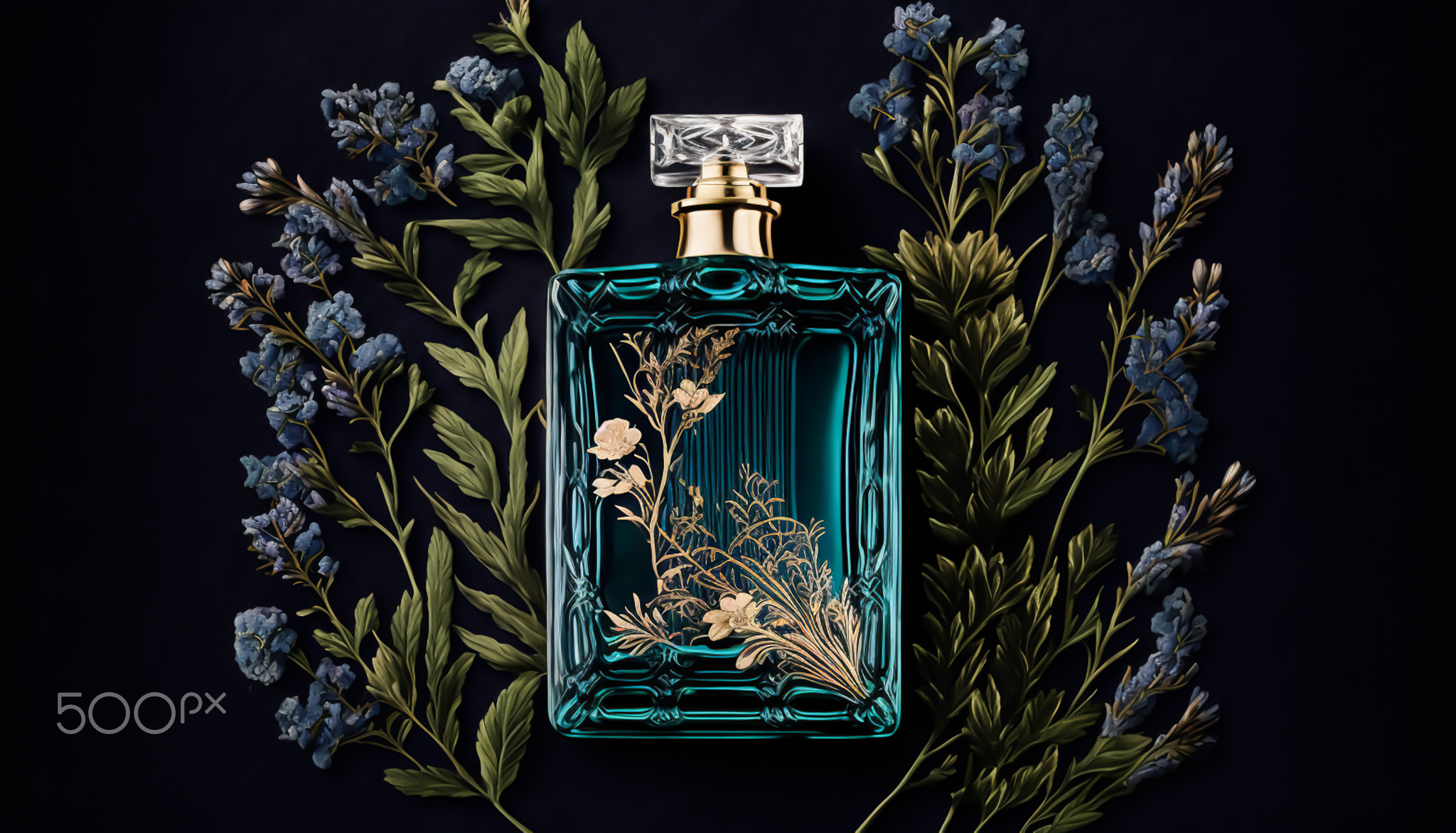 Luxury perfume with floral scent for women, glass fragrance bottle on