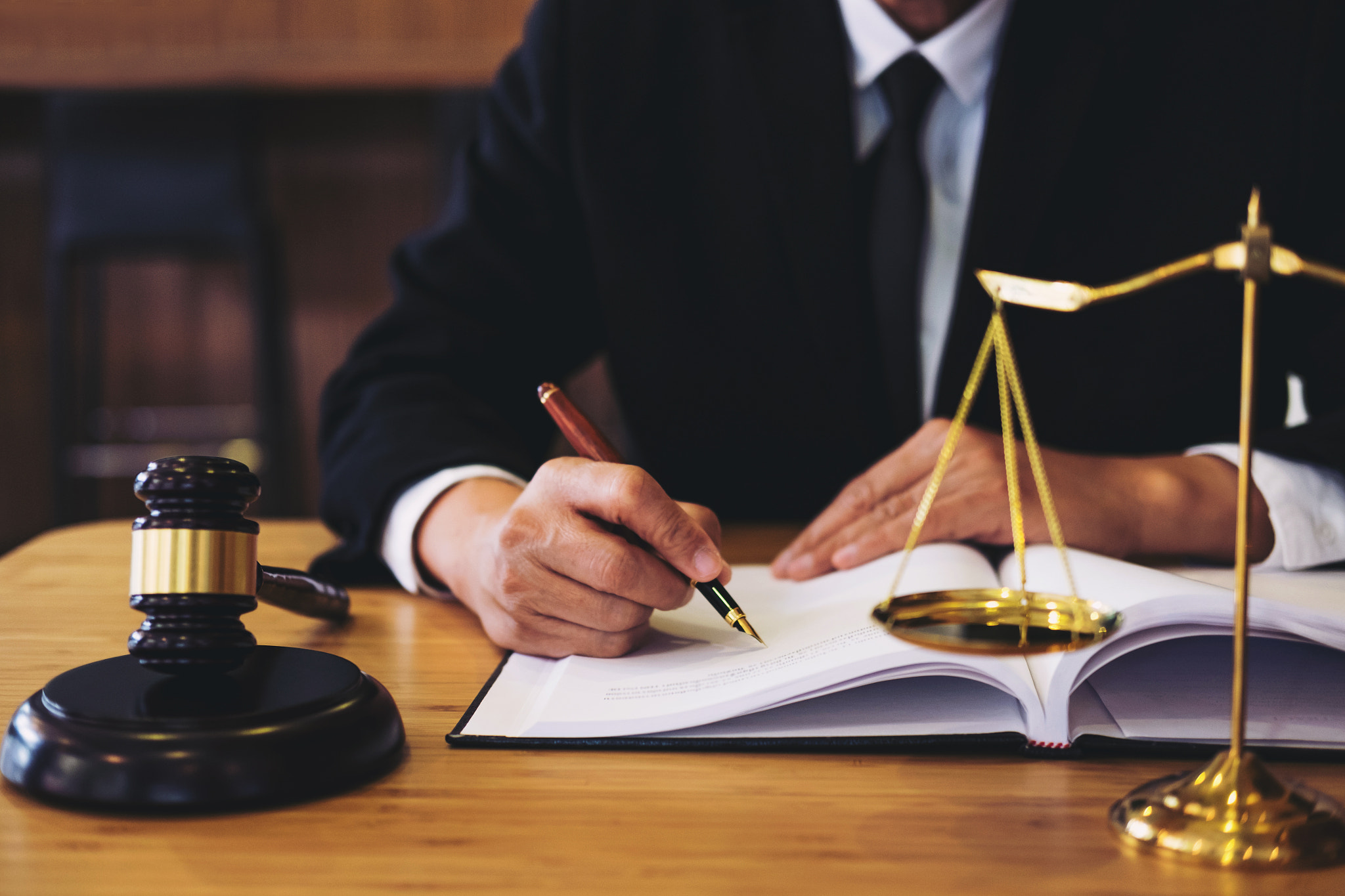 Judge gavel with Justice lawyers, Businessman in suit or lawyer working on a documents. Legal law, a