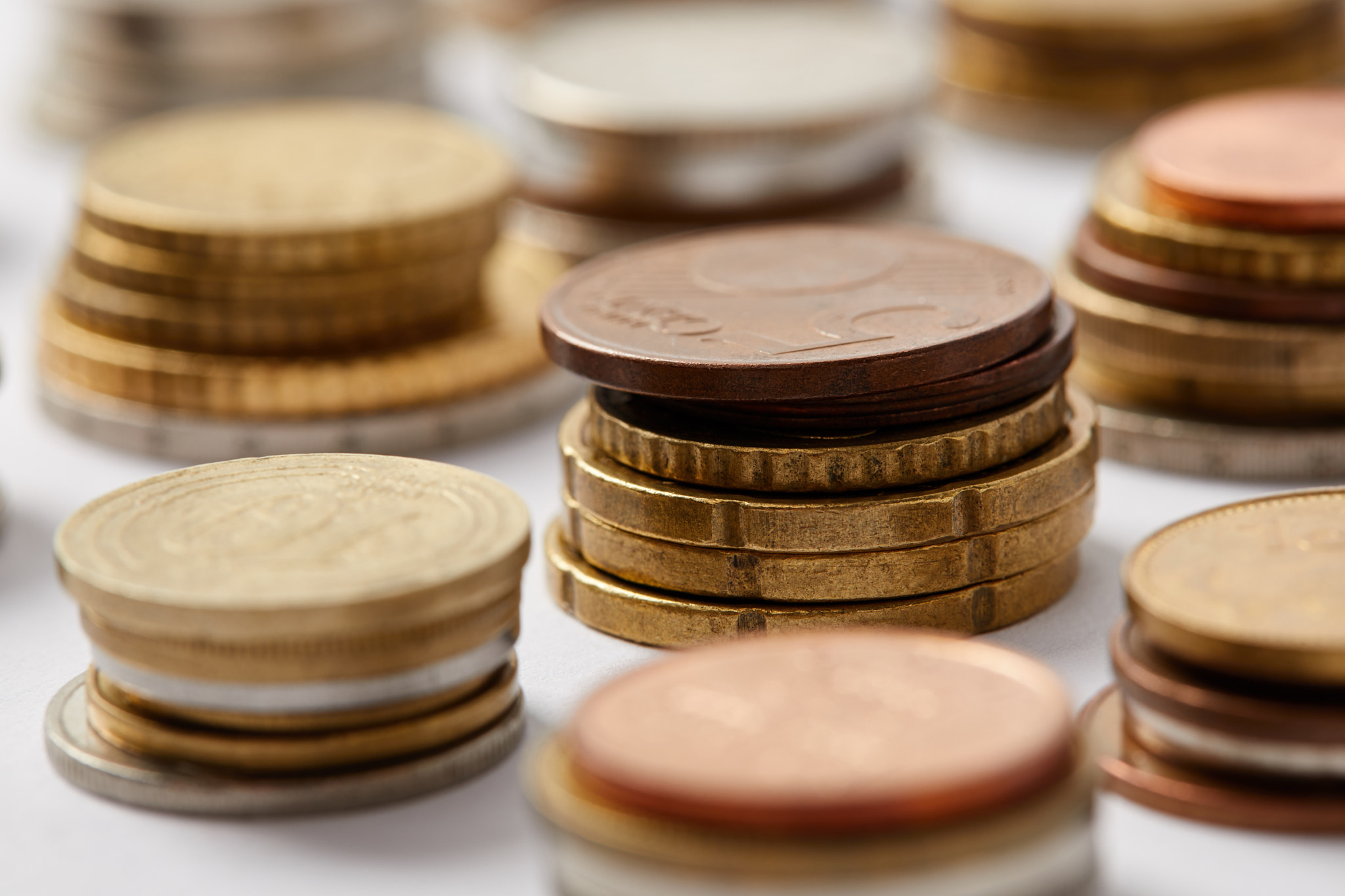 close shot stacks coins different