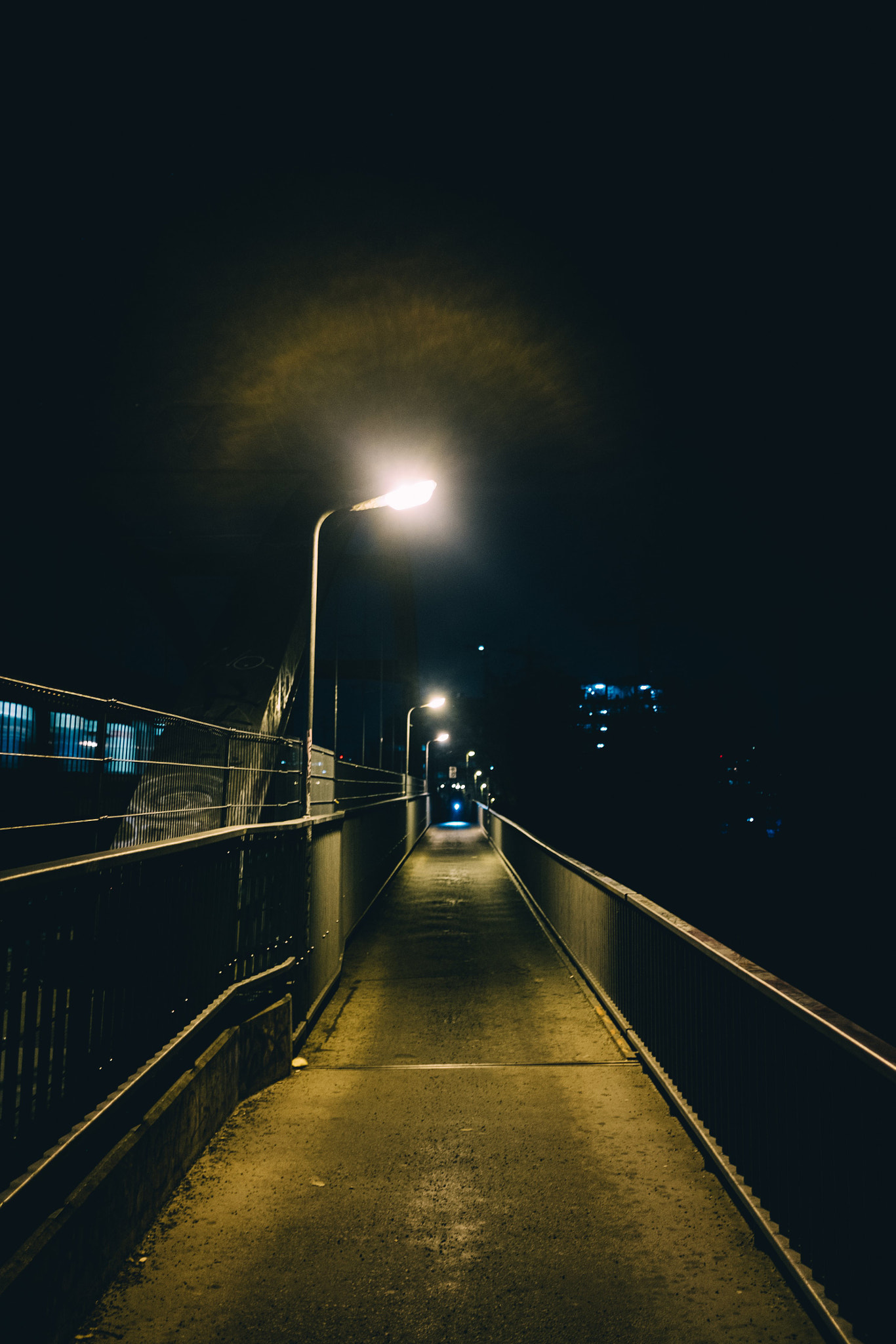 street lamps light up walk way