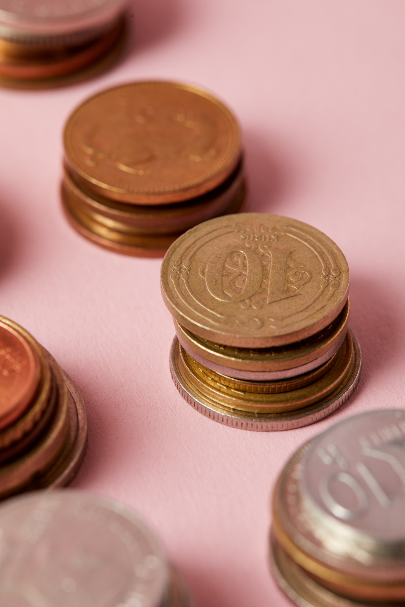 close shot stacks different coins