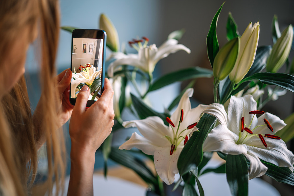 Woman taking pictures of flowers by Olha Dobosh on 500px.com