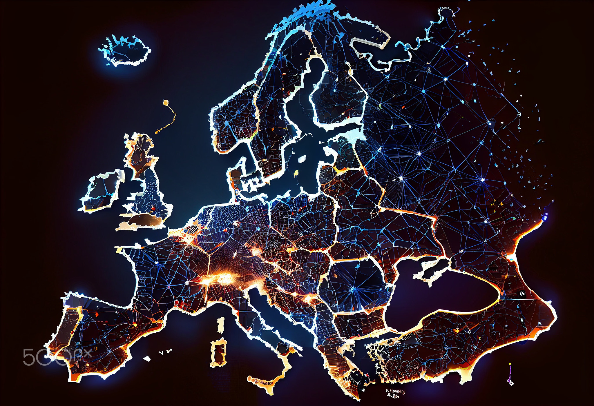 european communication network concept. map of europe