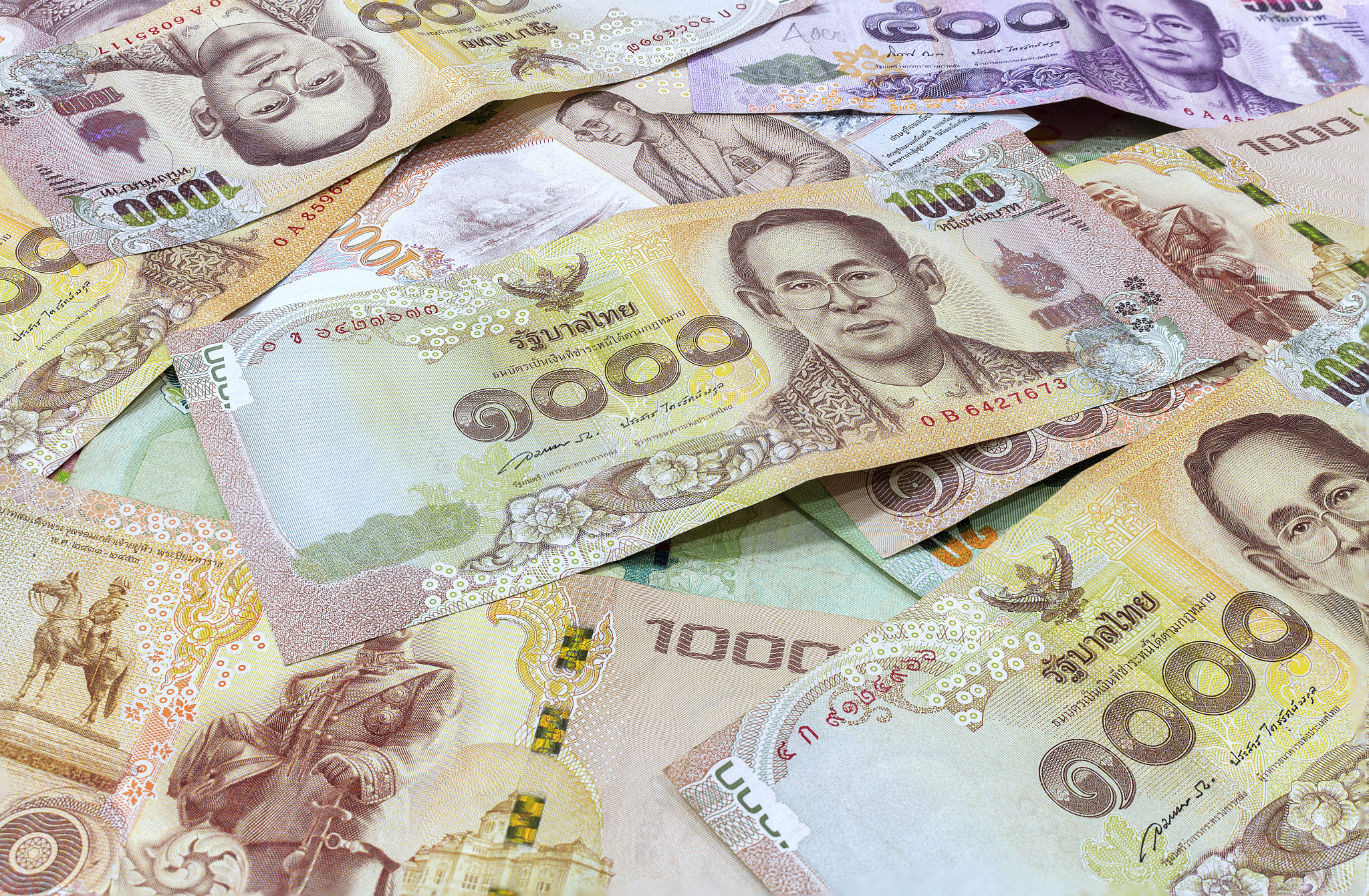 Close up, Thai money background. over light