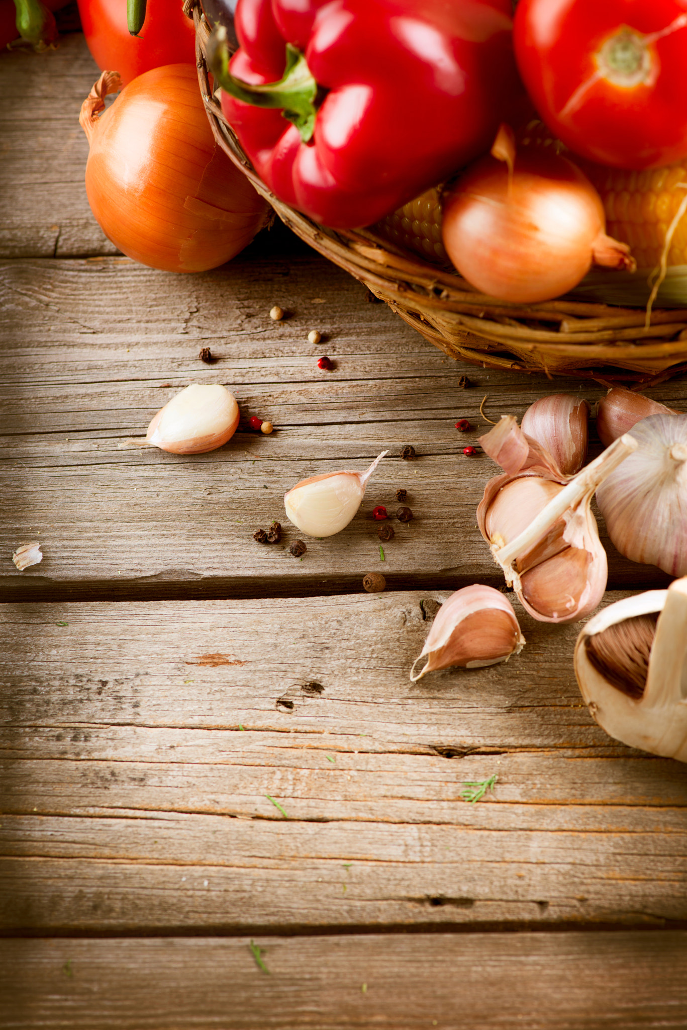 Healthy Organic Vegetables on a Wood Background