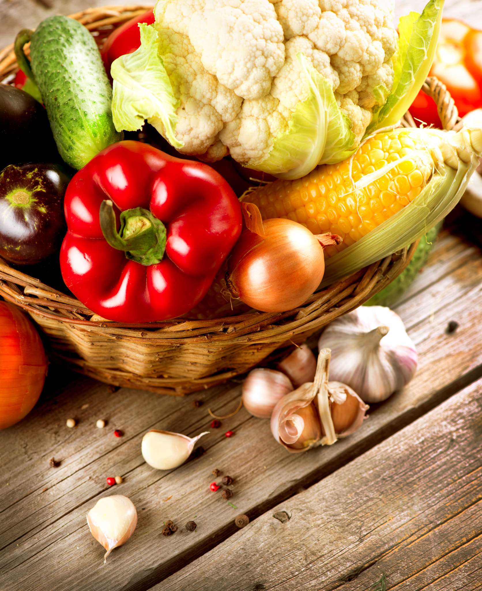 Healthy Organic Vegetables on the Wooden Background