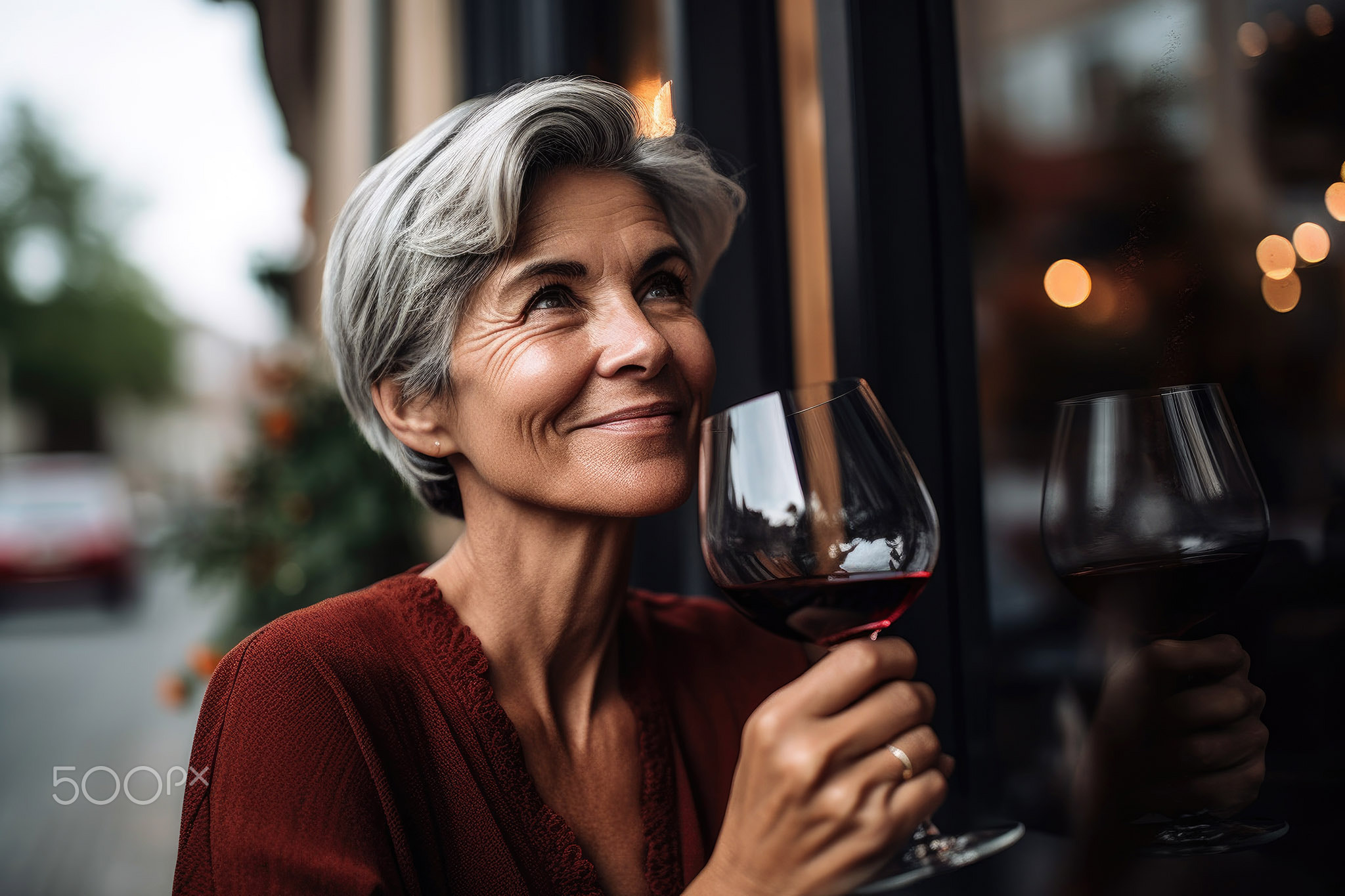 A Woman Savoring Wine on an Anniversary Date