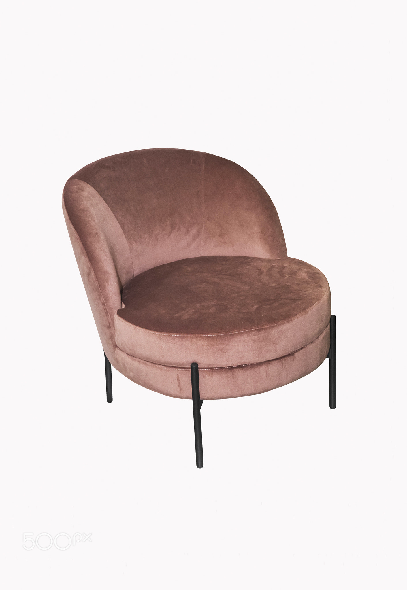 Comfortable velours crimson armchair on white background. Interior 