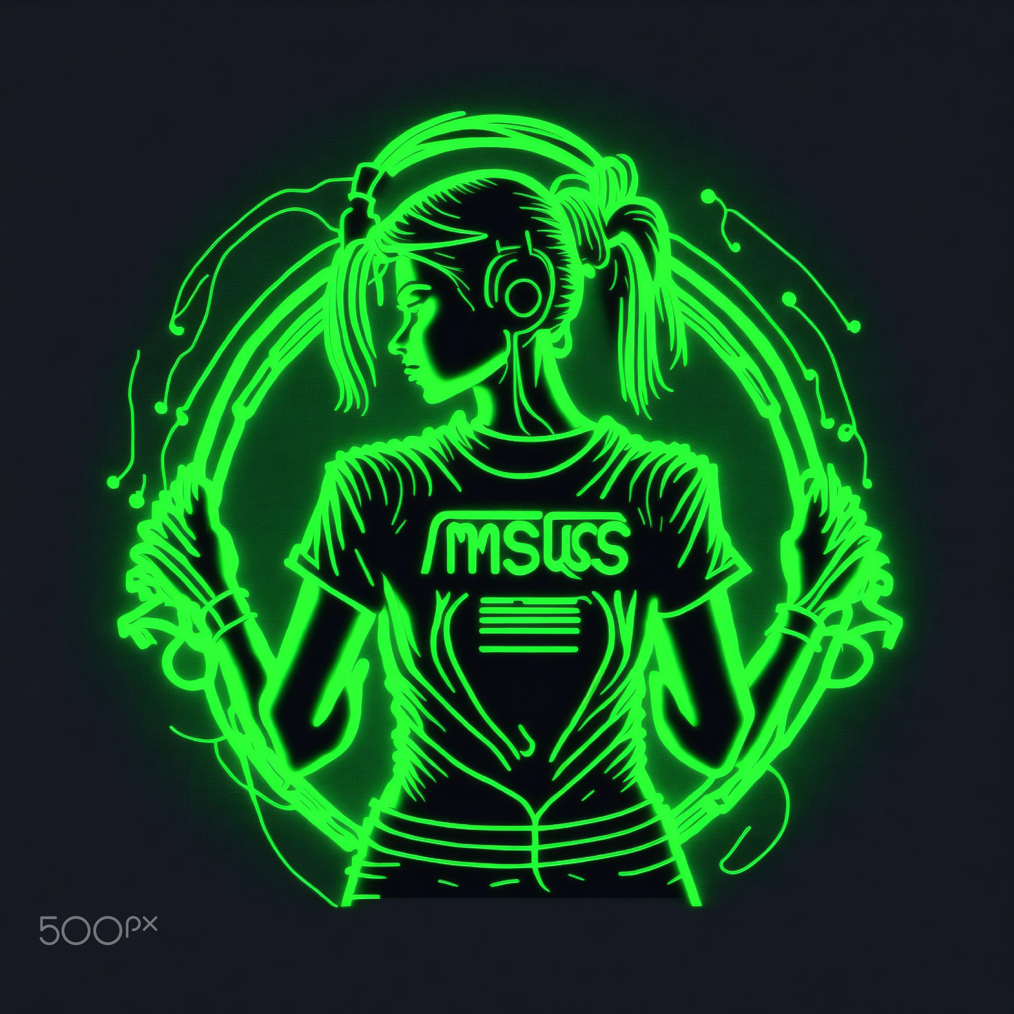 Cute DJ Girl with neon color, best for logo and t-shirt desaign