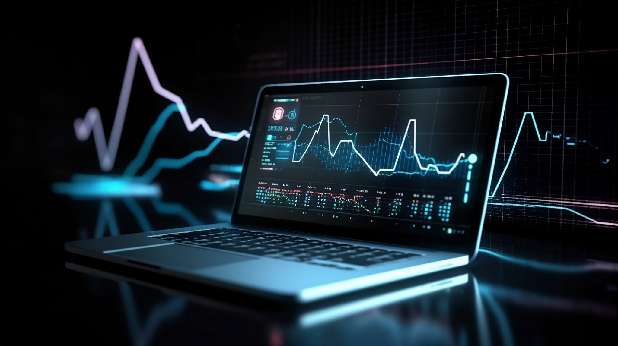Stock, Cryptocurrency chart trader. Business growing with virtual increasing technical graph and up 