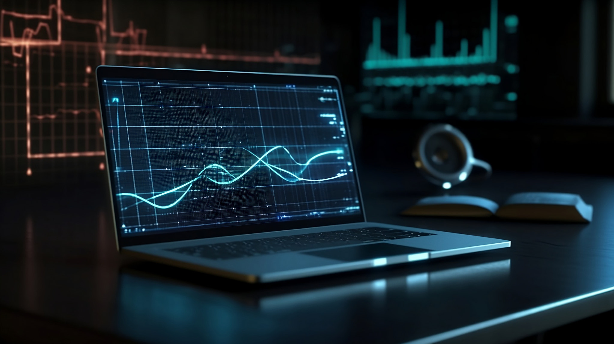 Stock, Cryptocurrency chart trader. Business growing with virtual increasing technical graph and up 