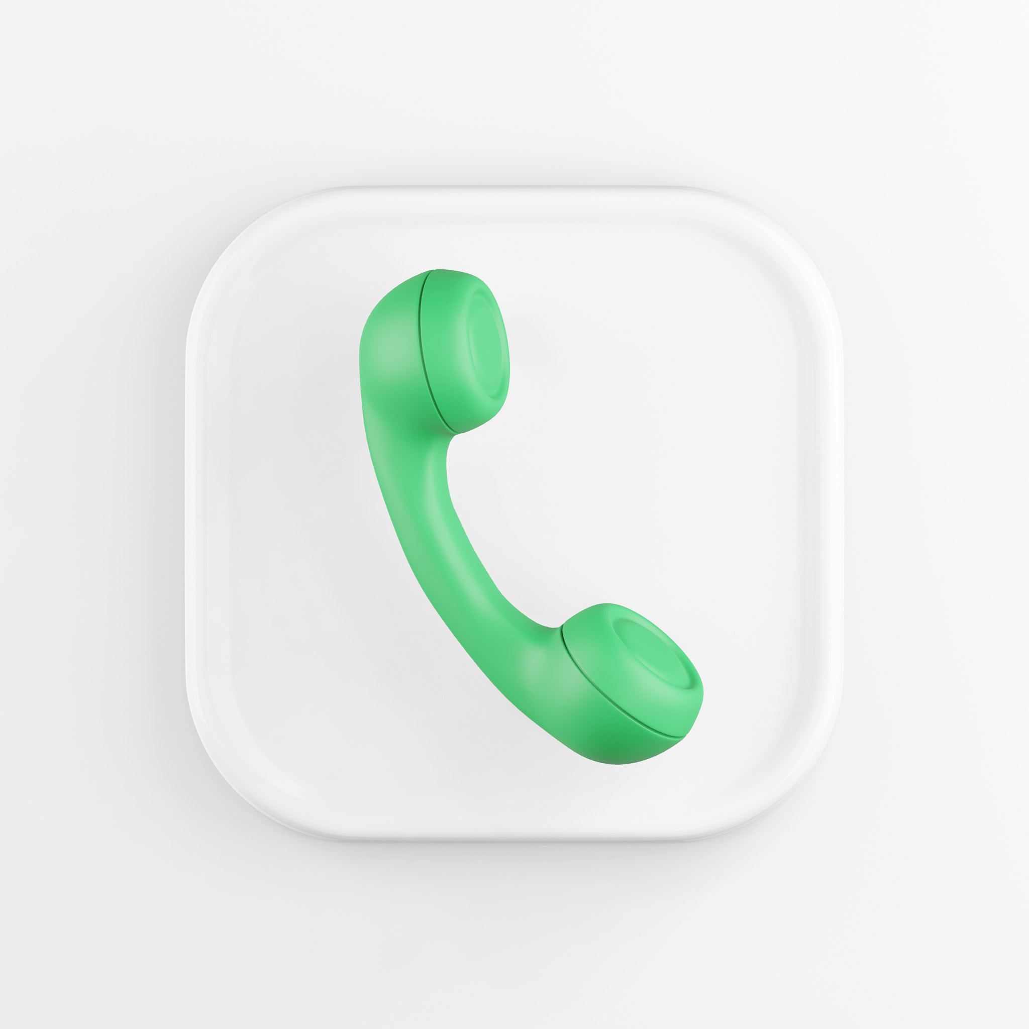 3d rendering square white icon button key green vintage telephone handset isolated on white backgrou