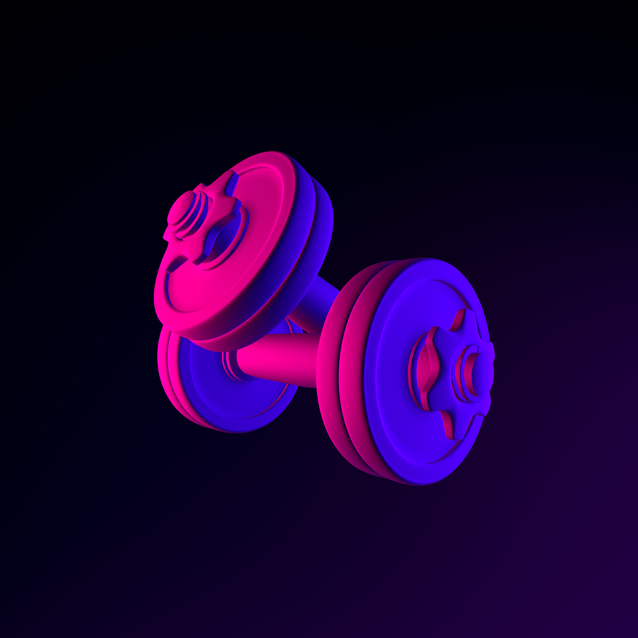 Neon dumbbell icon. 3d rendering interface ui ux element. Dark glowing symbol.