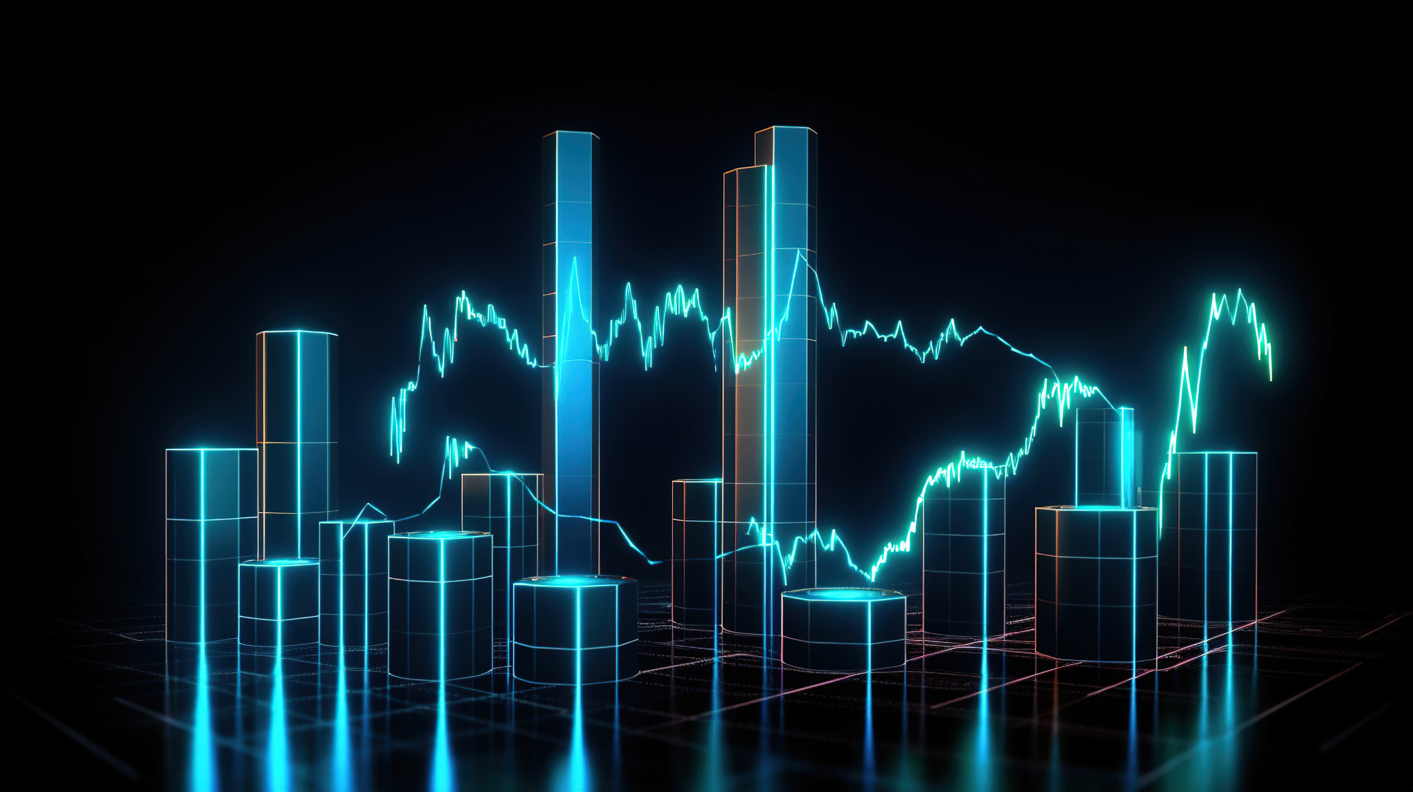 Generative AI, stock market chart lines, financial graph on technology abstract background represent