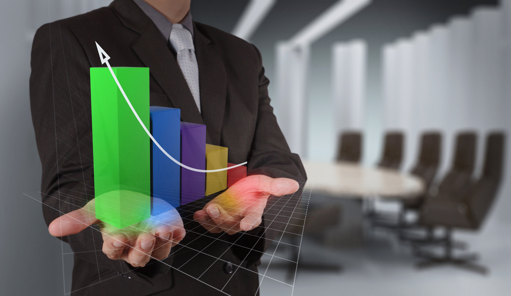 businessman hand draws business success chart