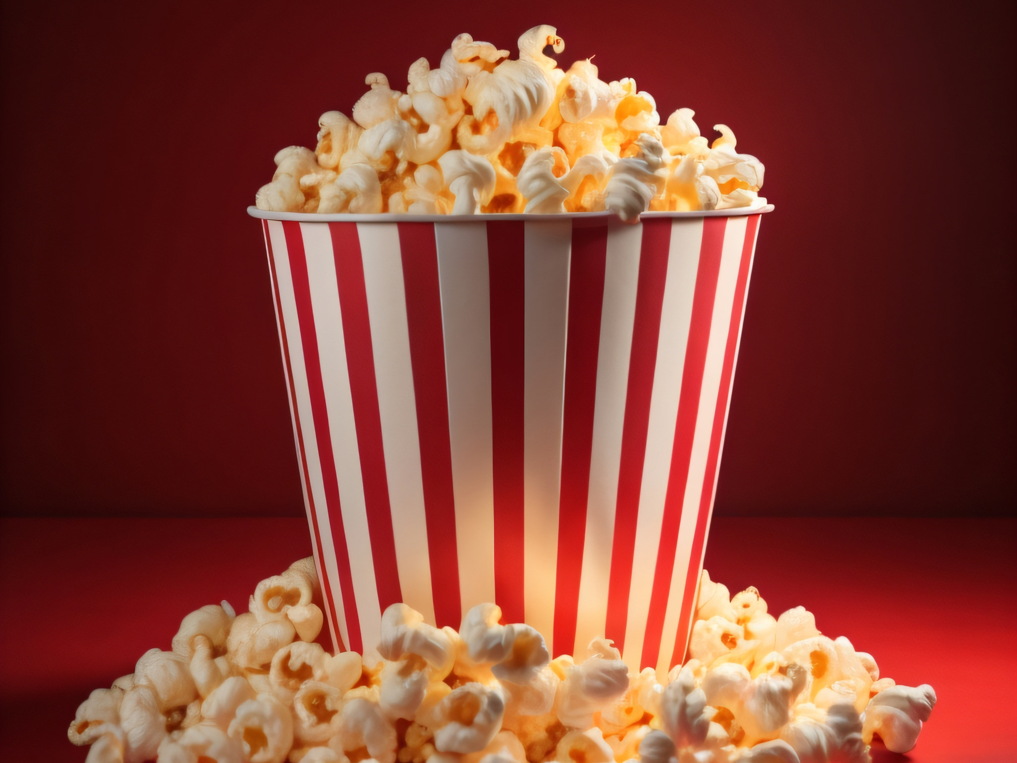 Close-up of popcorn in popcorn against red background