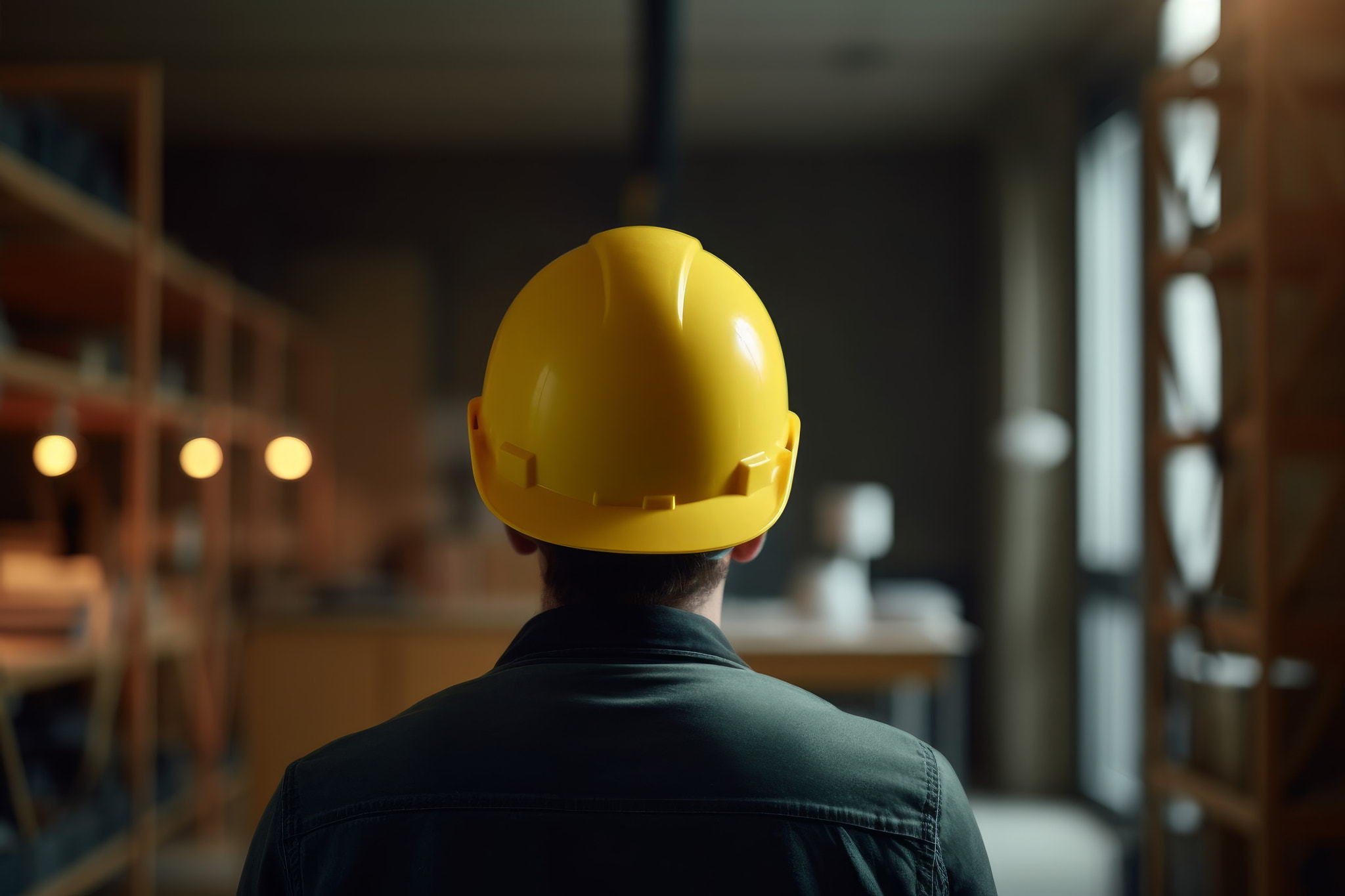 Worker with yellow helmet. Generate Ai