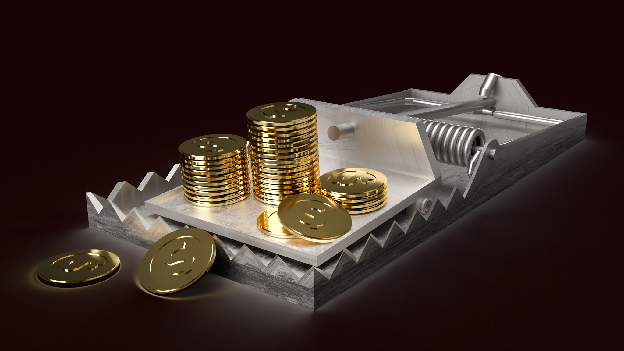 gold coins in mouse trap 3d rendering business concept.