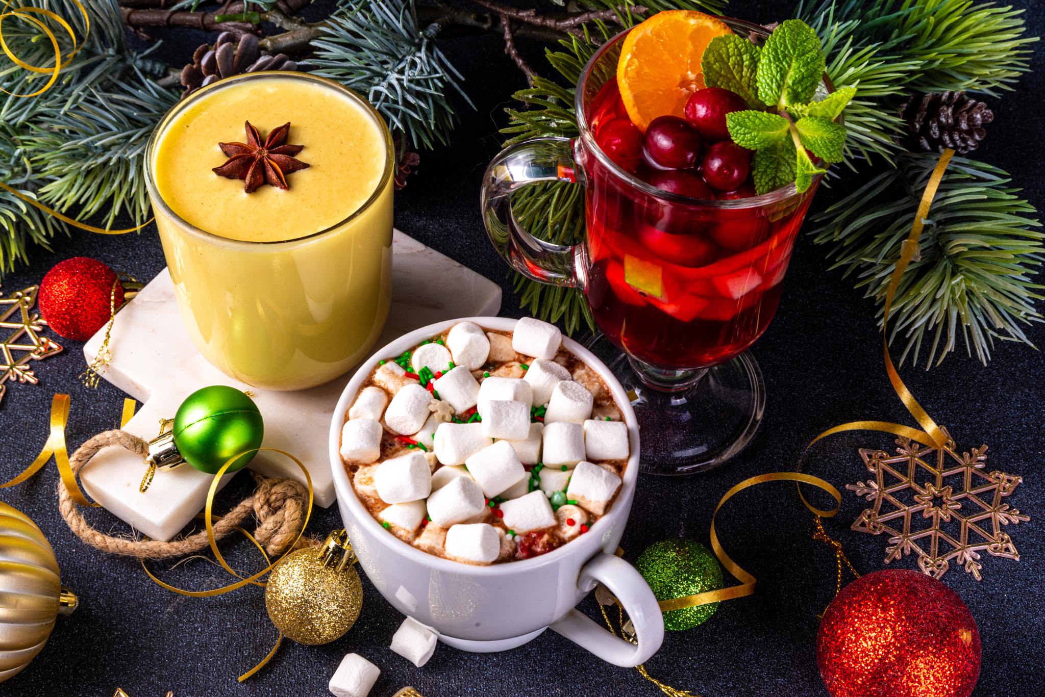 Set of traditional Christmas winter drinks