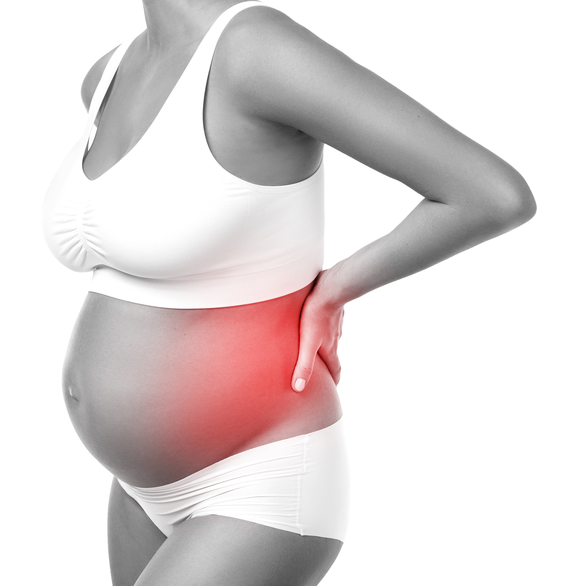 Pregnant woman has pain in her lower back or problems with kidneys