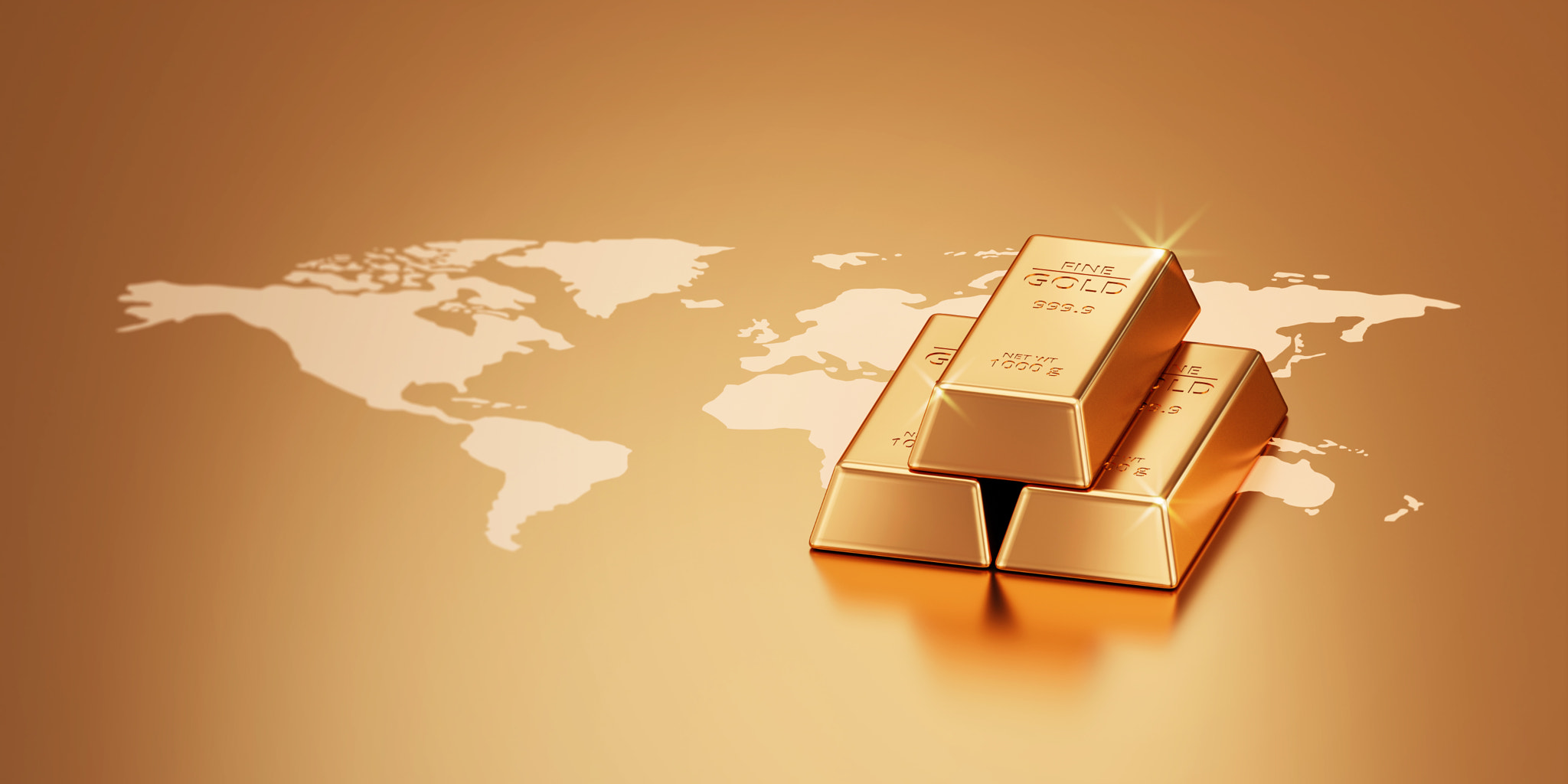 Global investment business gold bar world finance economy on wealth market 3d background with intern