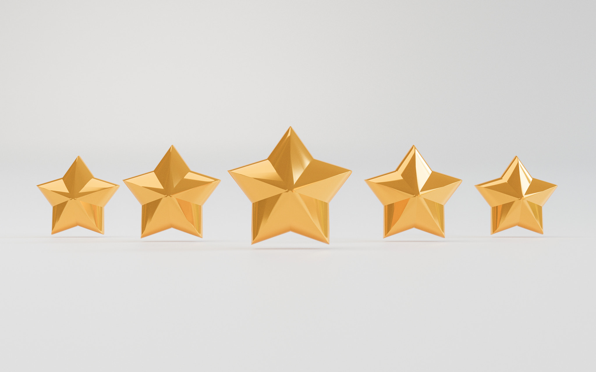 Five golden stars for client excellent evaluation after use product and service concept by 3d render