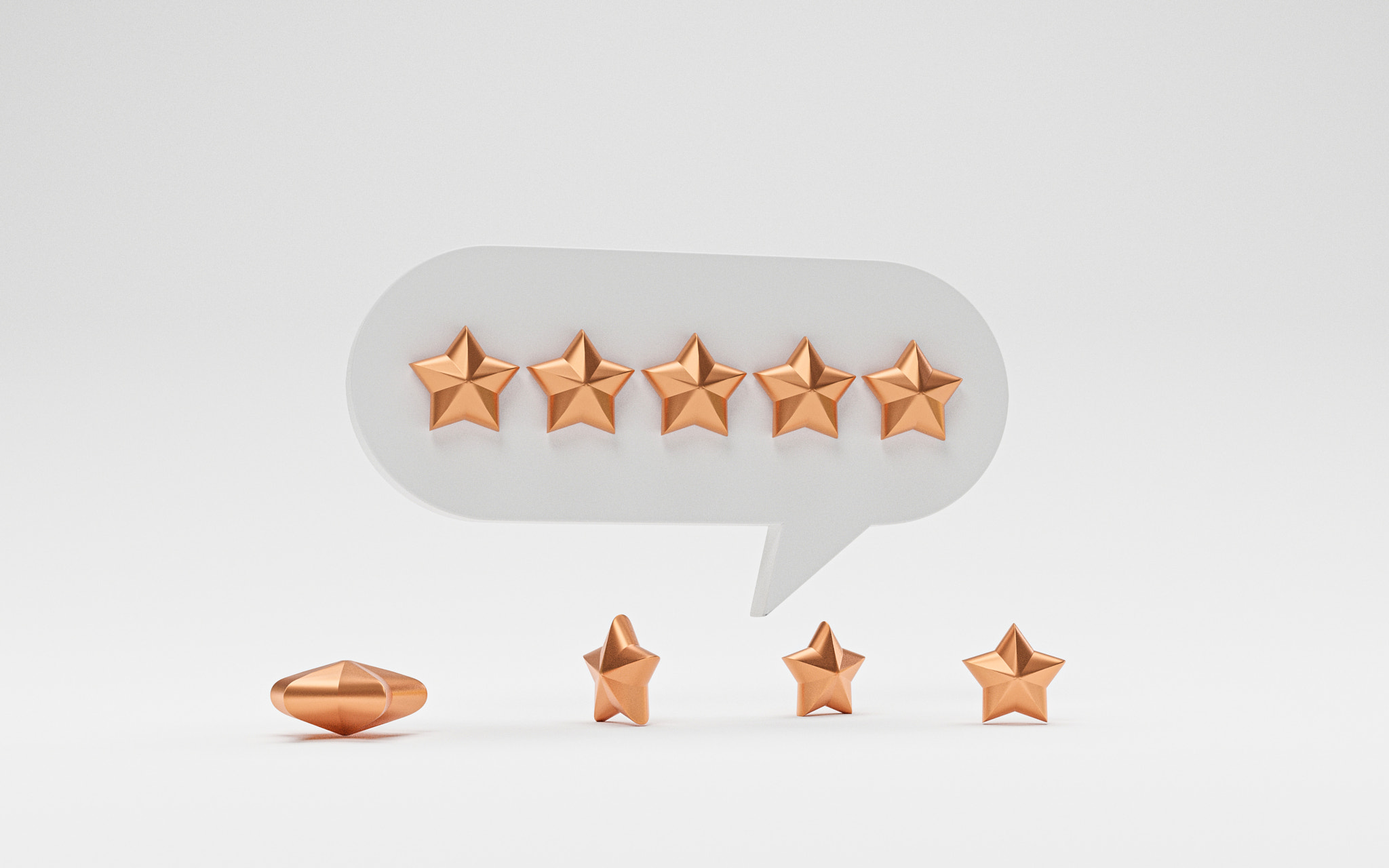 Isolate of golden five stars inside message box , Customer or client feedback system after use produ