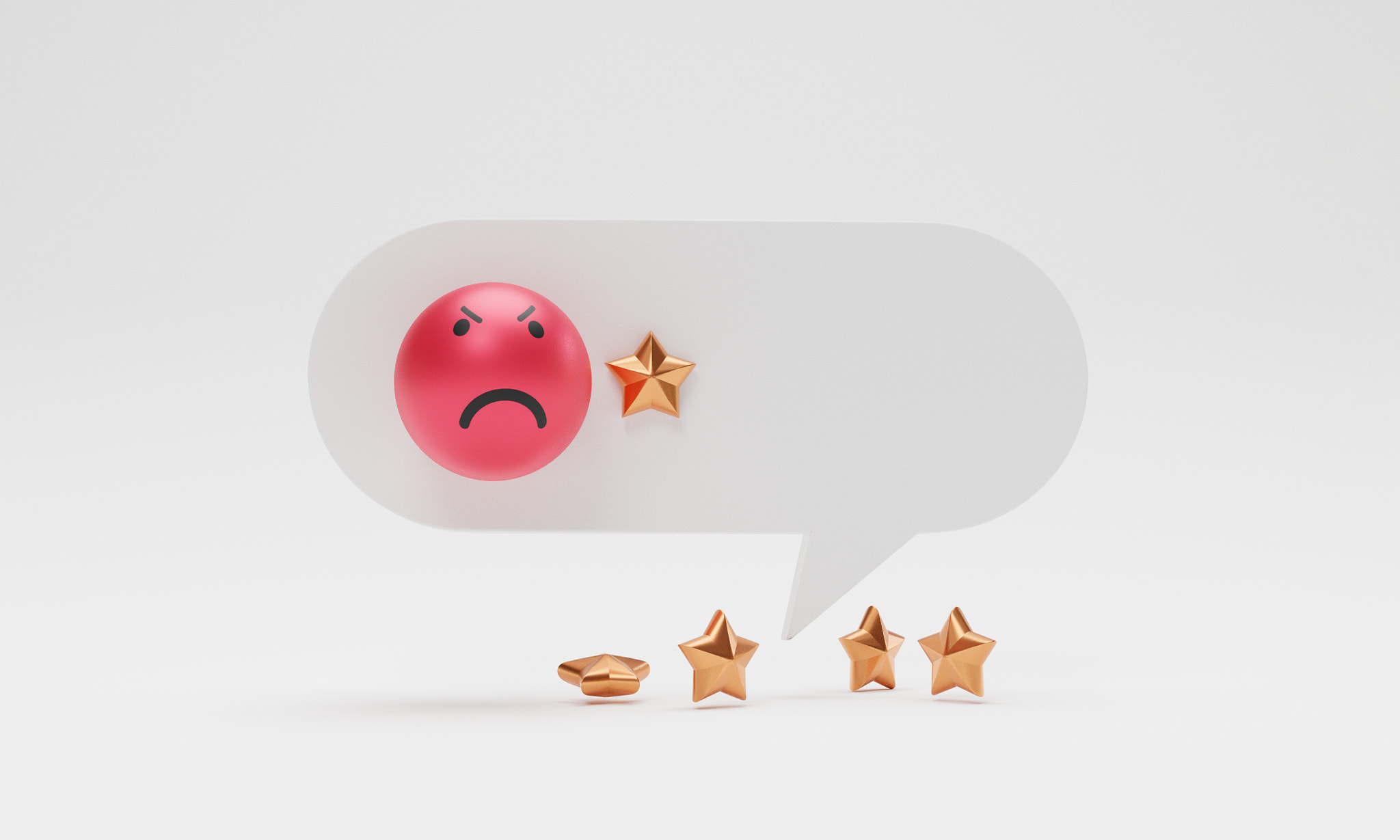 Isolate of golden one star inside message box with sadness face , Customer or client feedback system