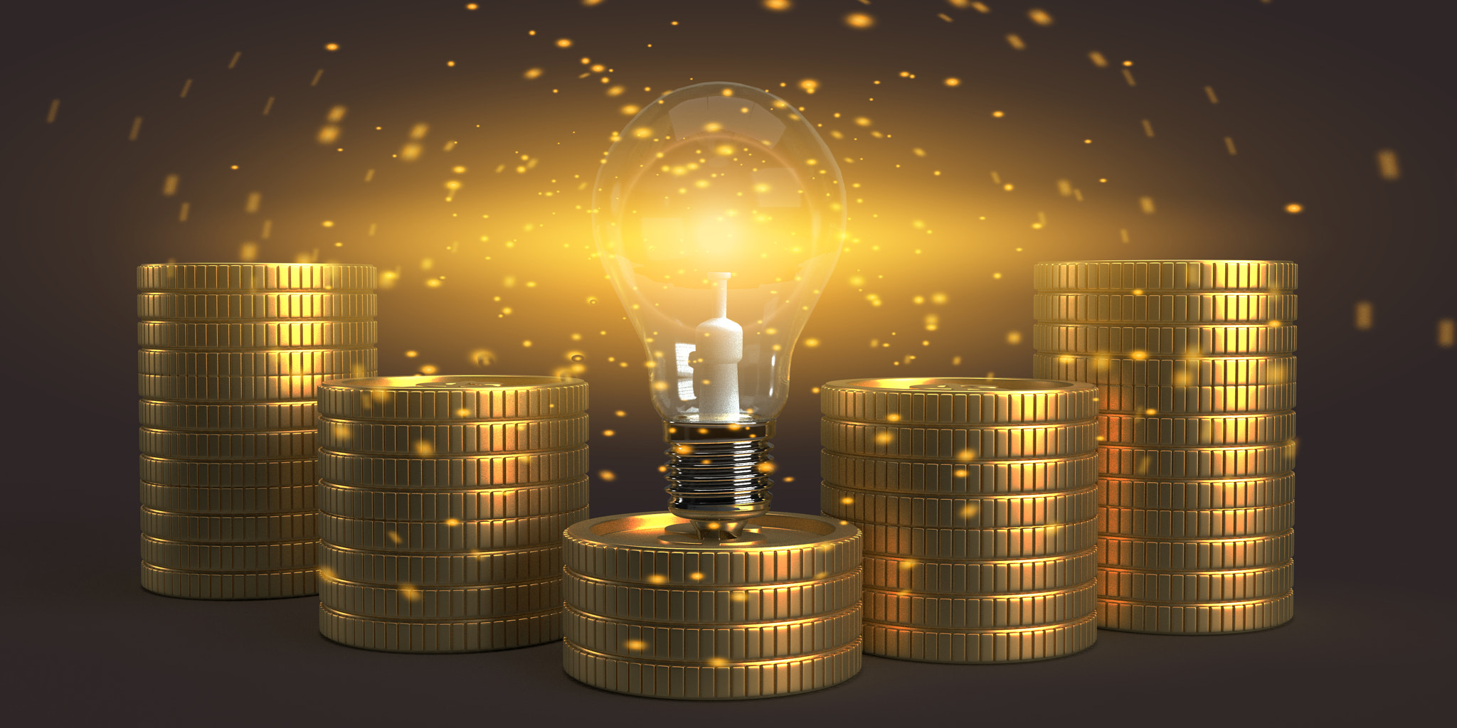 Lightbulb lamp electric energy power glowing creative idea coin gold symbol business strategy plan f