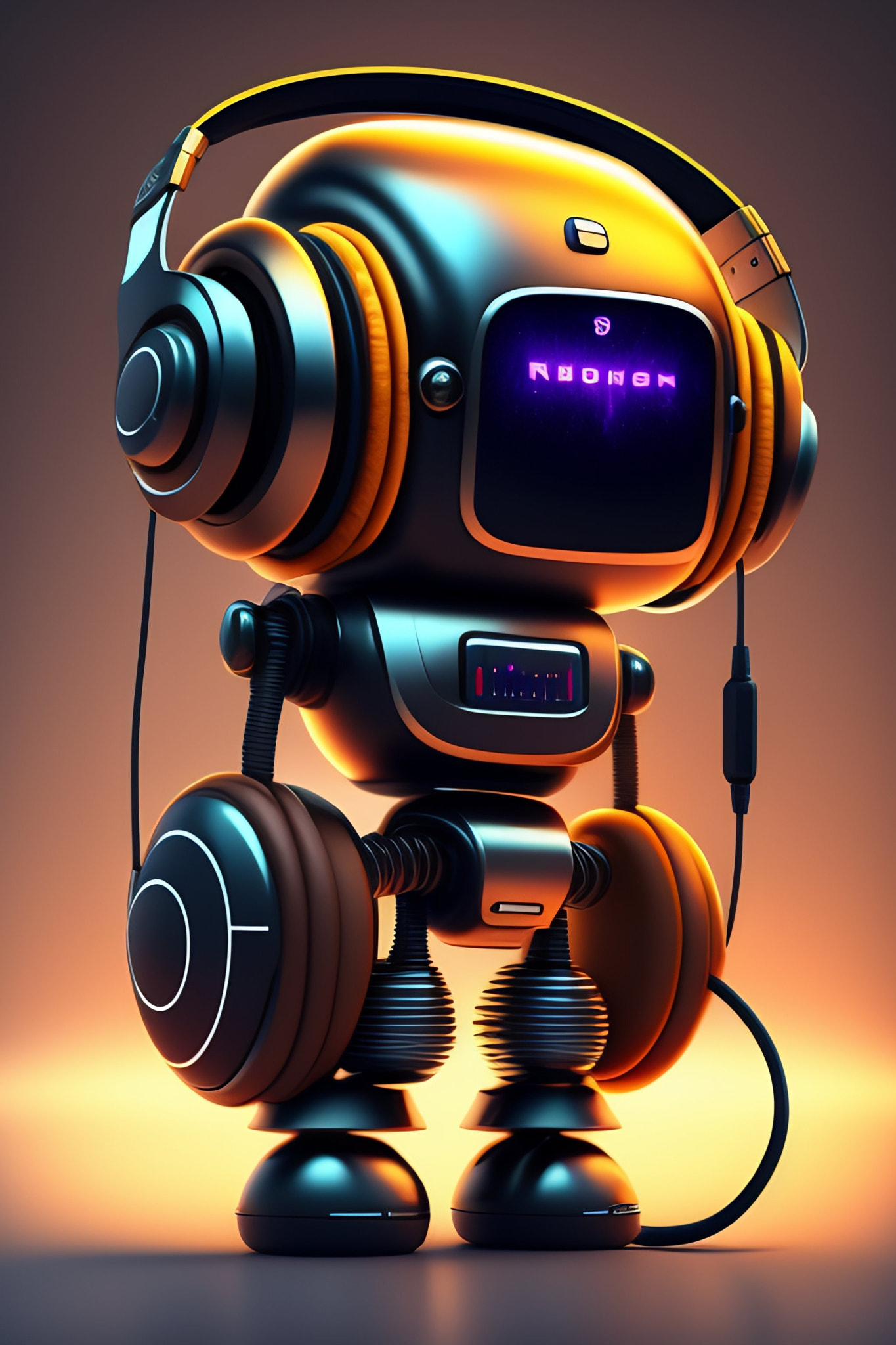 robot wearing headphones on a green background