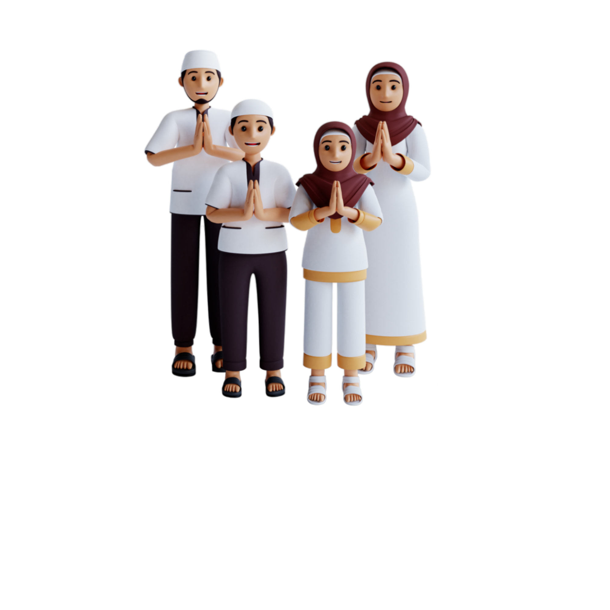 3d Render Rendering Muslim Family Celebrate Eid Al Fitri With Namaste Pose