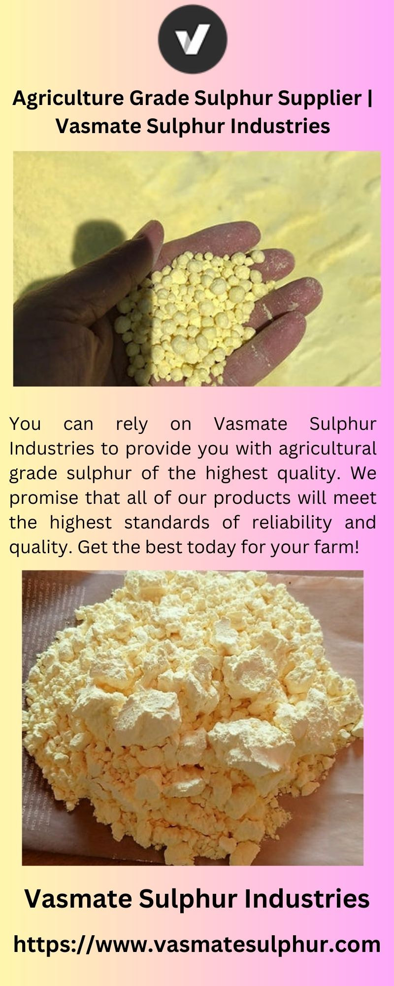 Agriculture Grade Sulphur Supplier | Vasmate Sulphur Industries