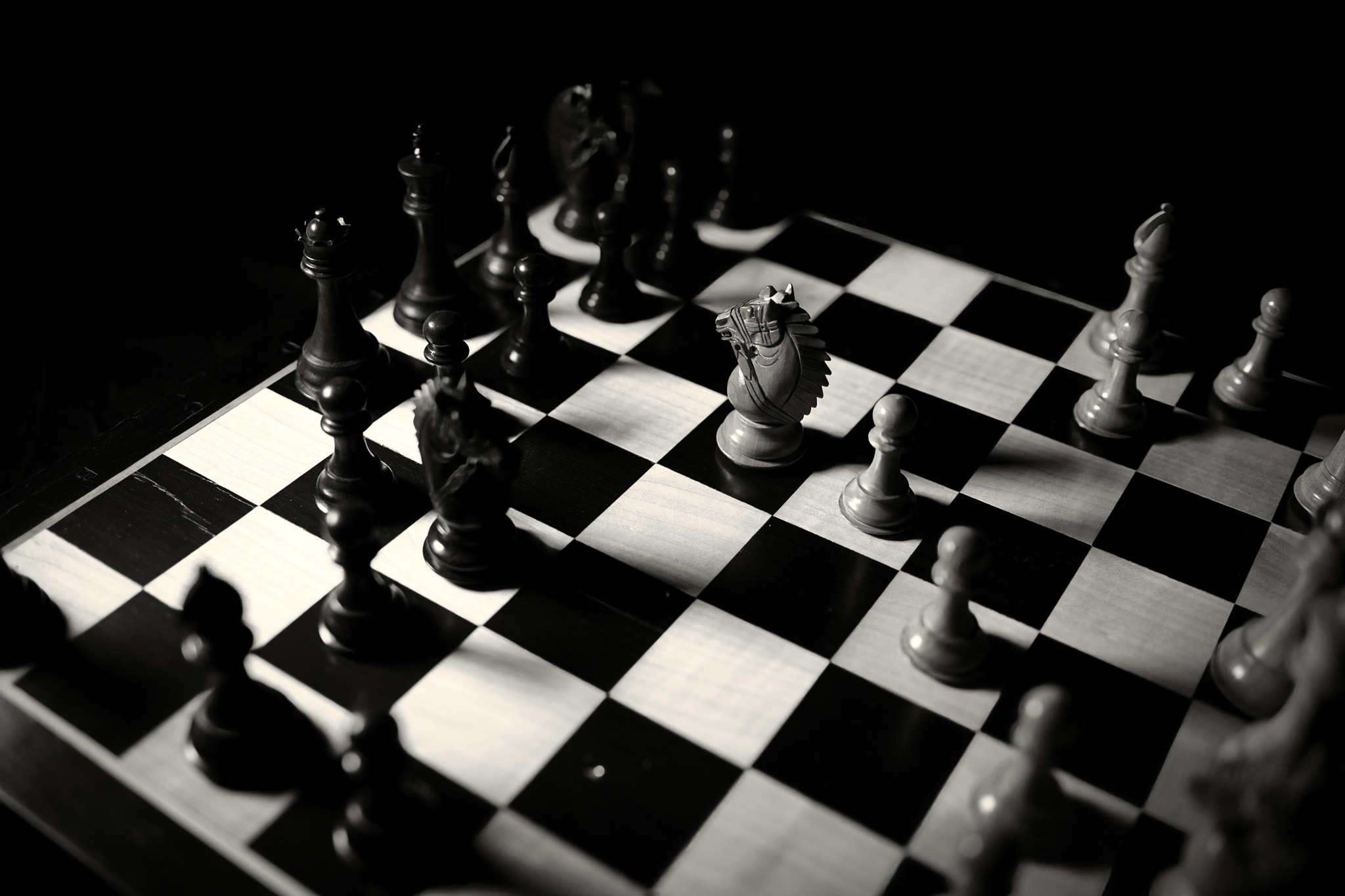 High angle view of chess board on table
