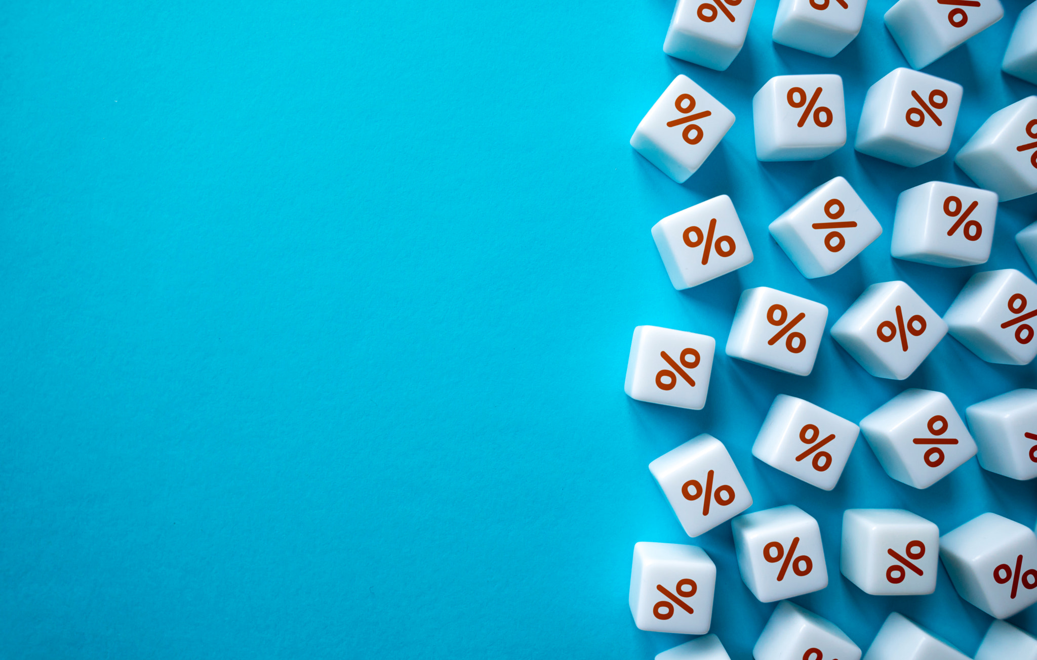 Lots of blocks with percentages. Interest rate on loan or deposit. Savings on purchases. Discounts o