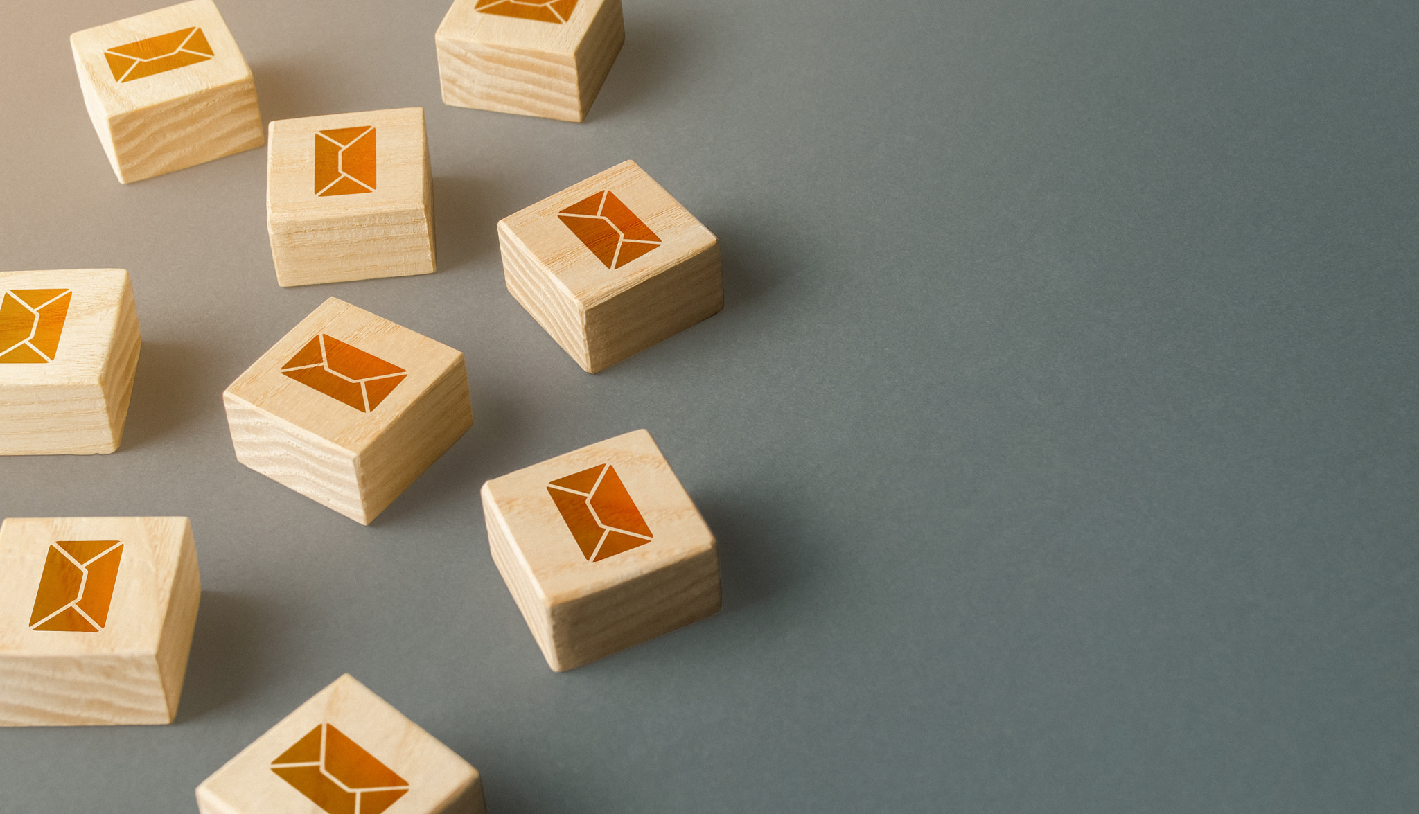 Scattered blocks of envelopes and messages. Correspondence. Management, sorting and automation of cu