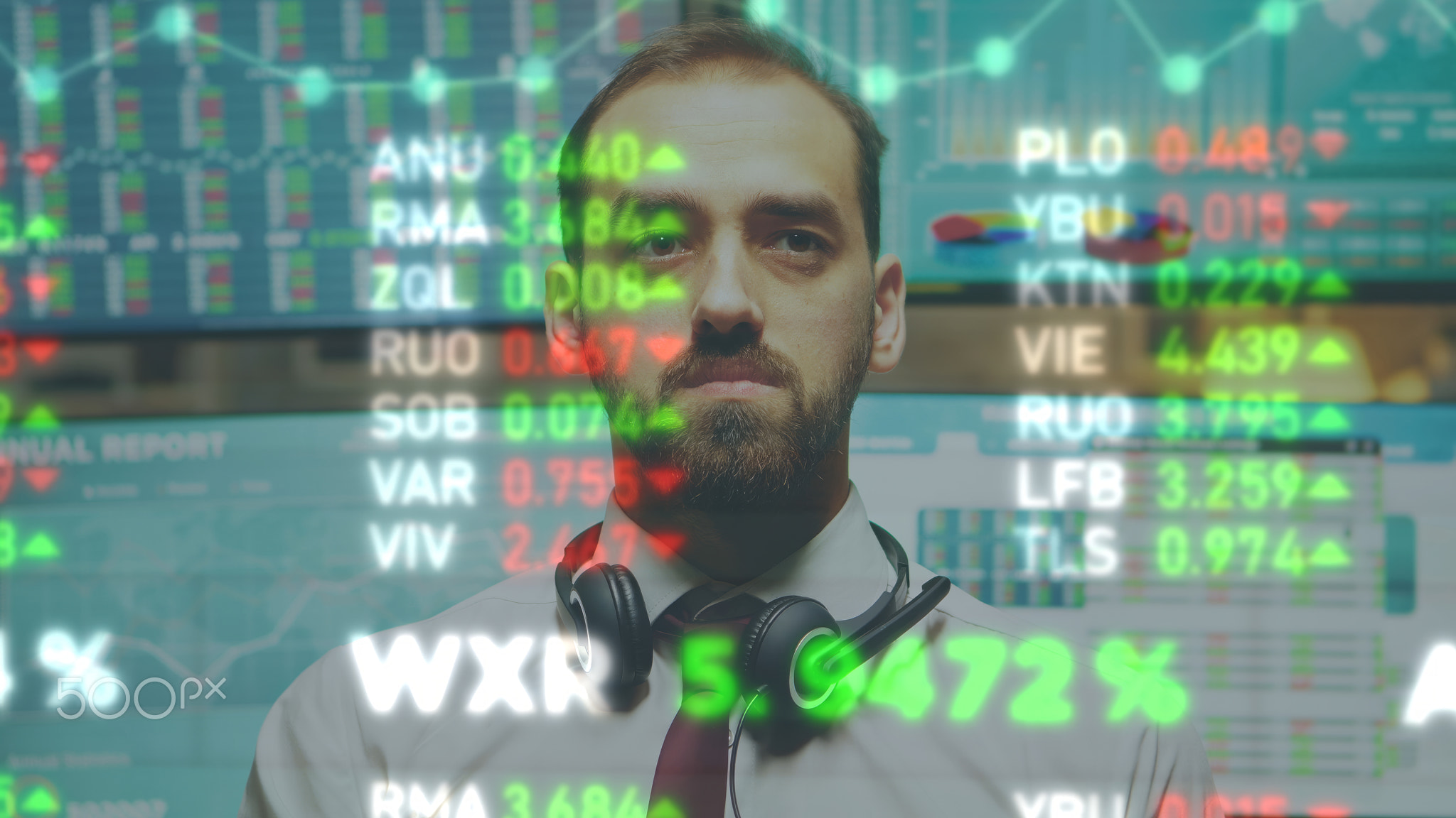 Investor analyzing stock market with AR