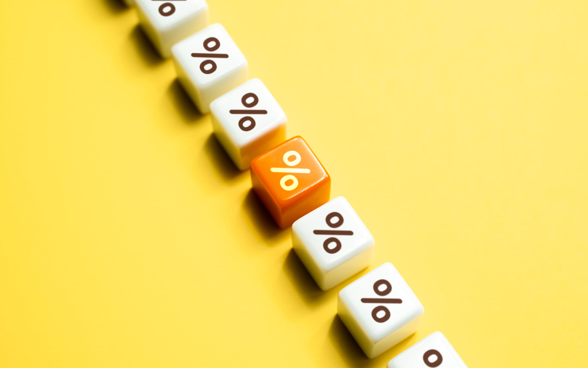 Highlighted interest rate percentage of many. Sale discount. Mortgages and loans. Favorable discount